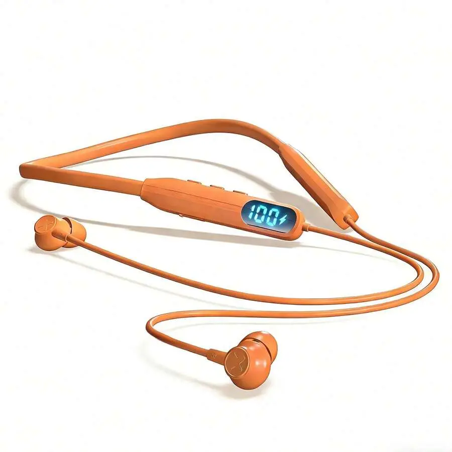 Wireless Neckband Headphones With LED Display  Style Earbuds Android IOS Long Battery Life Fast Type C Charging Noise Reduction Lightweight Comfortable Gym Workout Office Travel Valentine Day Hot Must Have Audio Device FYLA RXD