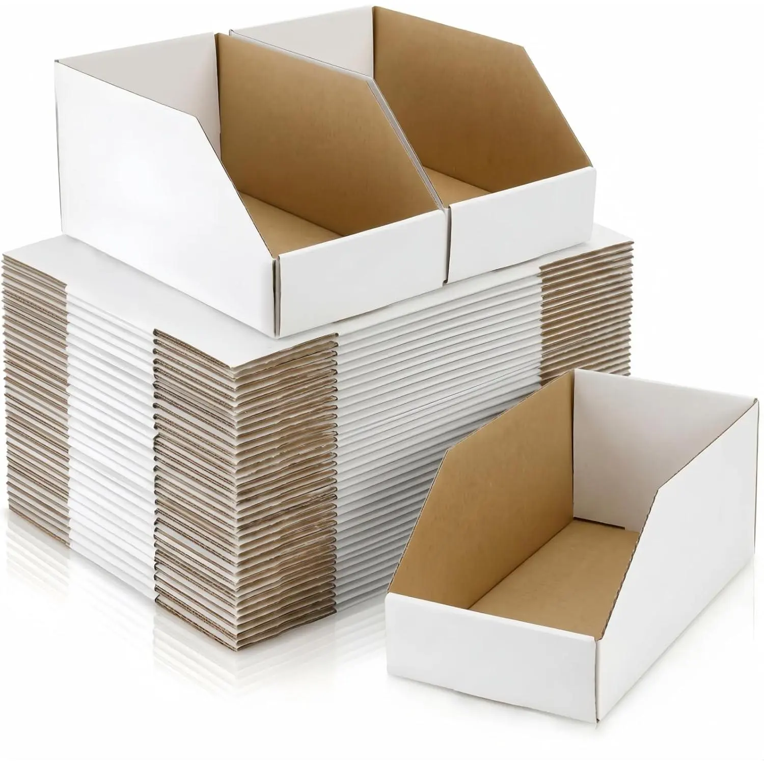 35-Pack Lightweight Rectangle Cardboard Storage Bins, 12"x6"x4.5" White Corrugated Open-Top Boxes, Space-Saving Home Supplies for Kitchen, Office Use, Easy Assembly