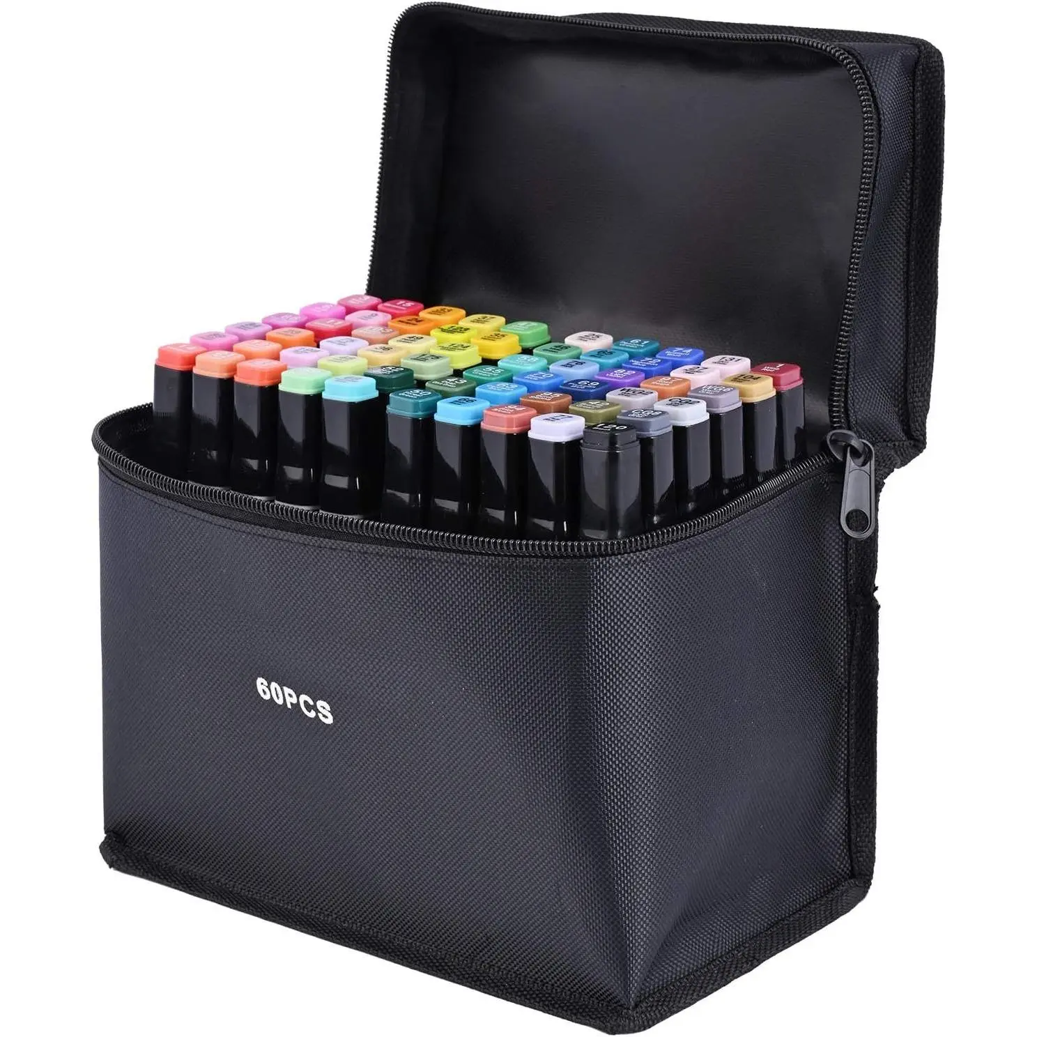 60 Color  Marker Pens, Bright Permanent Markers For Coloring, Markers For Adults Coloring Book, Wide Chisel And Fine Tip,  Tip Design Equipped with Black Suitcase