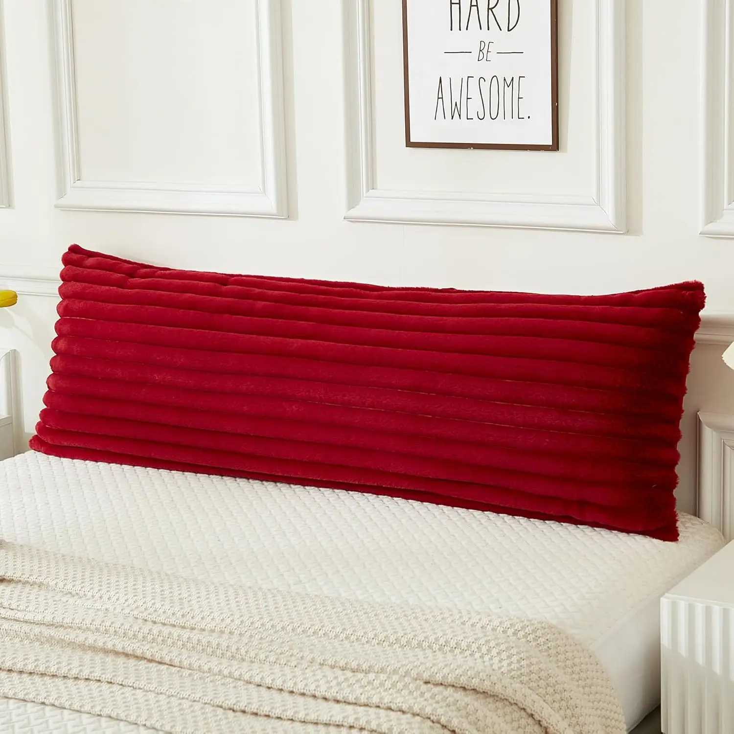 Faux    Pillow Cover Luxury Striped Plush Decorative  Pillowcase, Ultra Soft and Cozy Zipper Closure 21 x 54 Inches, Burgundy