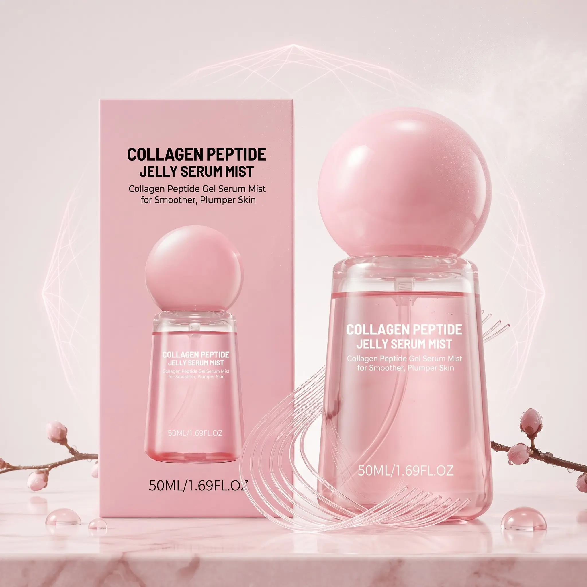 Collagen Peptide Jelly Essence Spray (50ML), Lightweight Texture, Portable Hydration, Smooth Facial Skin, Improve Skin Quality, Gentle Brightening Serum