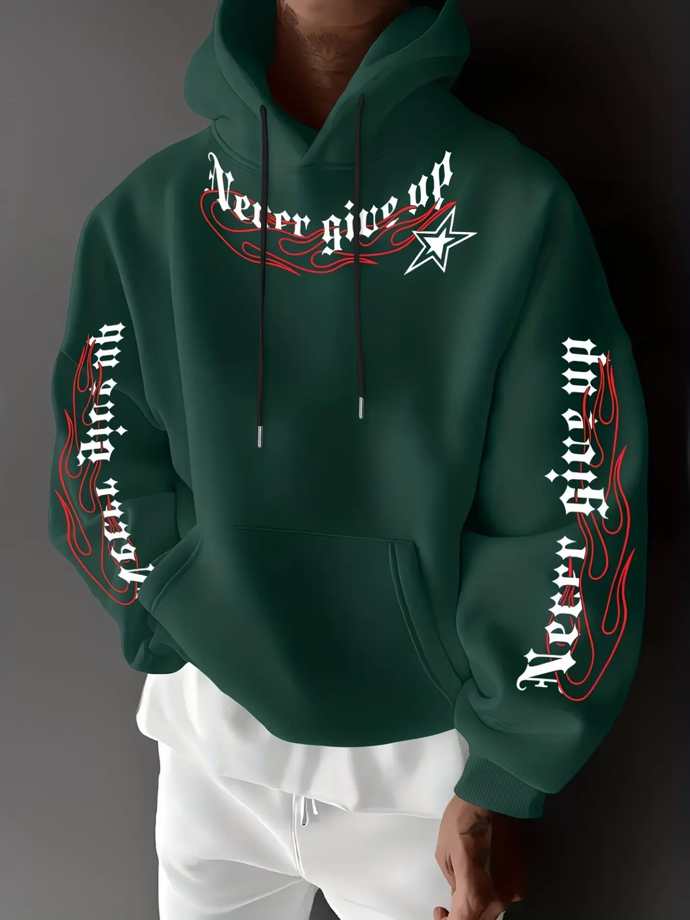 High Street Trendy Men's Hooded Sweatshirt, Drop Shoulder Design, Creative Flame Letter Print, Casual Long Sleeve, Fall Winter Essential