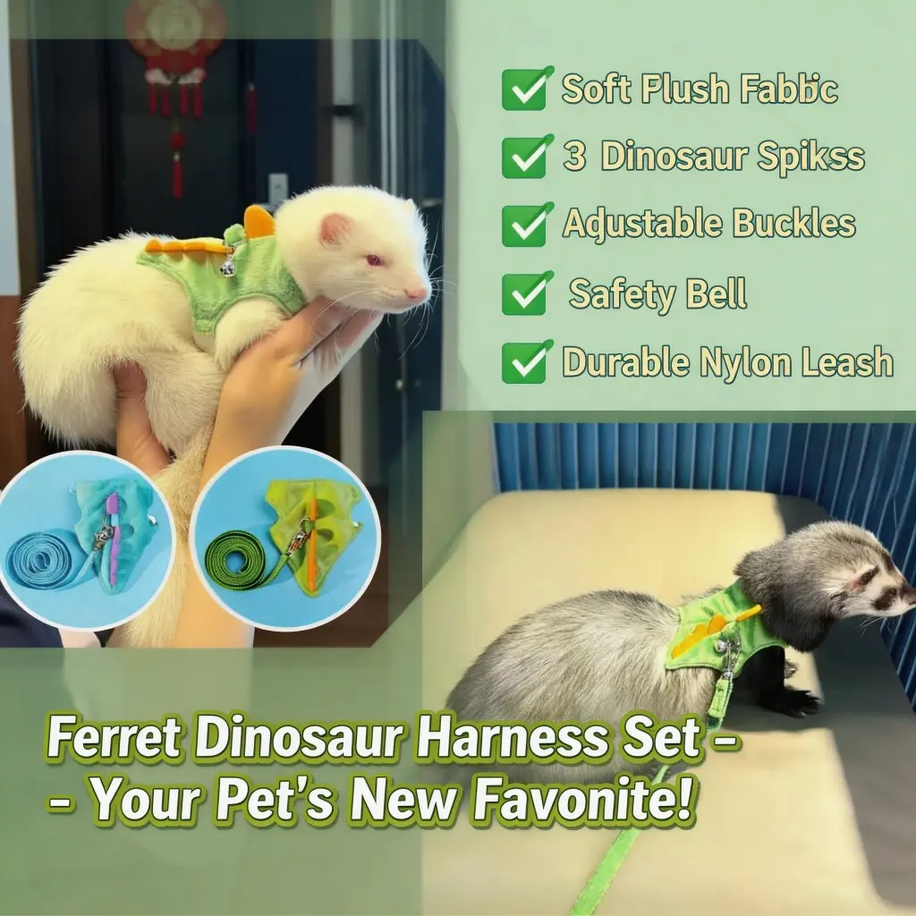 Adjustable Walking Ferret Harness and Leash Set, Cute Dinosaur Design with Bell, Polyester Vest for Small Pets Like Guinea Pigs & Squirrels