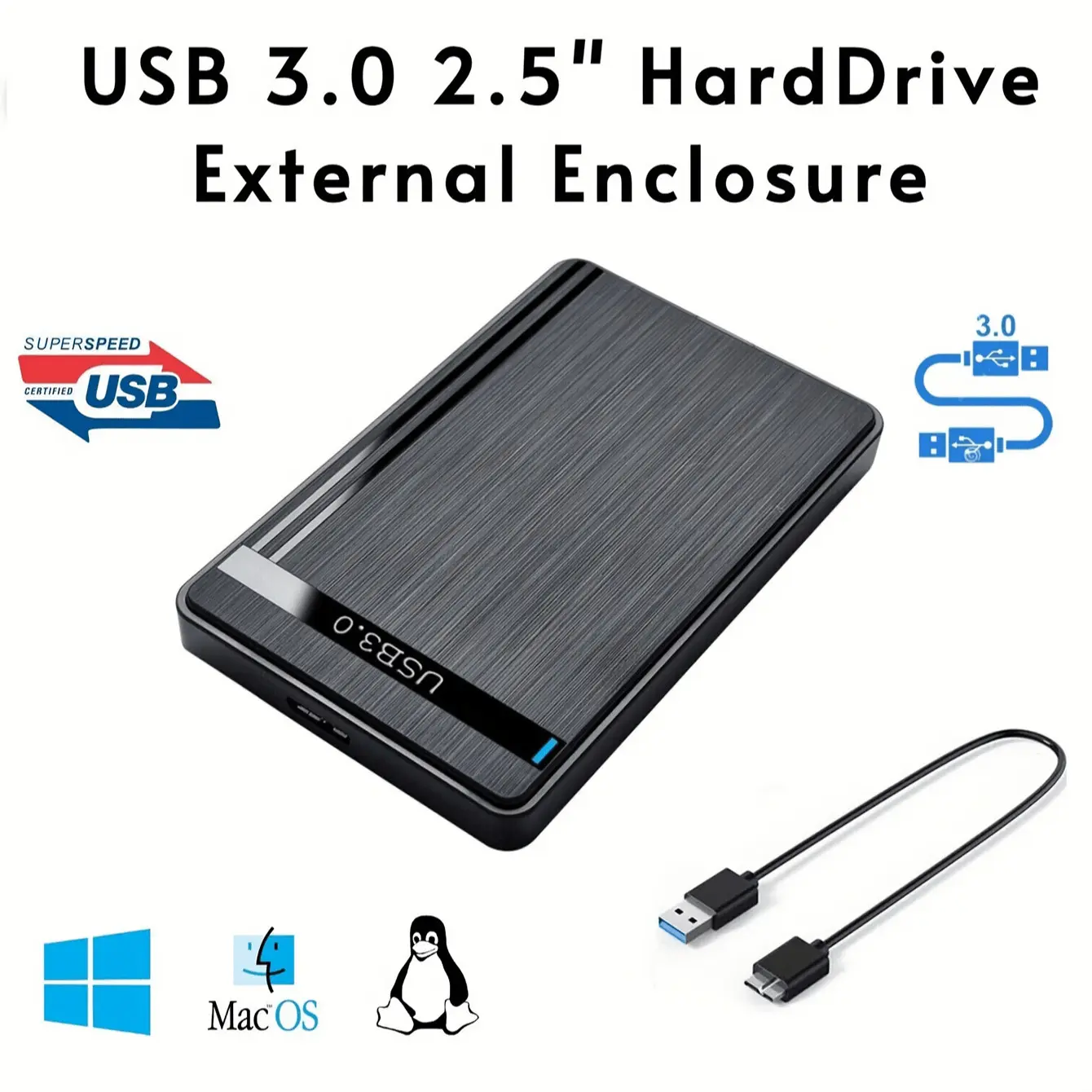 NEW HDD Case 2.5" SATA to USB3.0 HDD Enclosure Adapter Hard Drive Box for SSD Disk HDD Box with USB3.0 Cable，HDD Case SATA To USB3.0 HDD Enclosure 2.5 Inch Hard Drive Case Support 6Gbps Mobile External HDD Case For PC Laptop