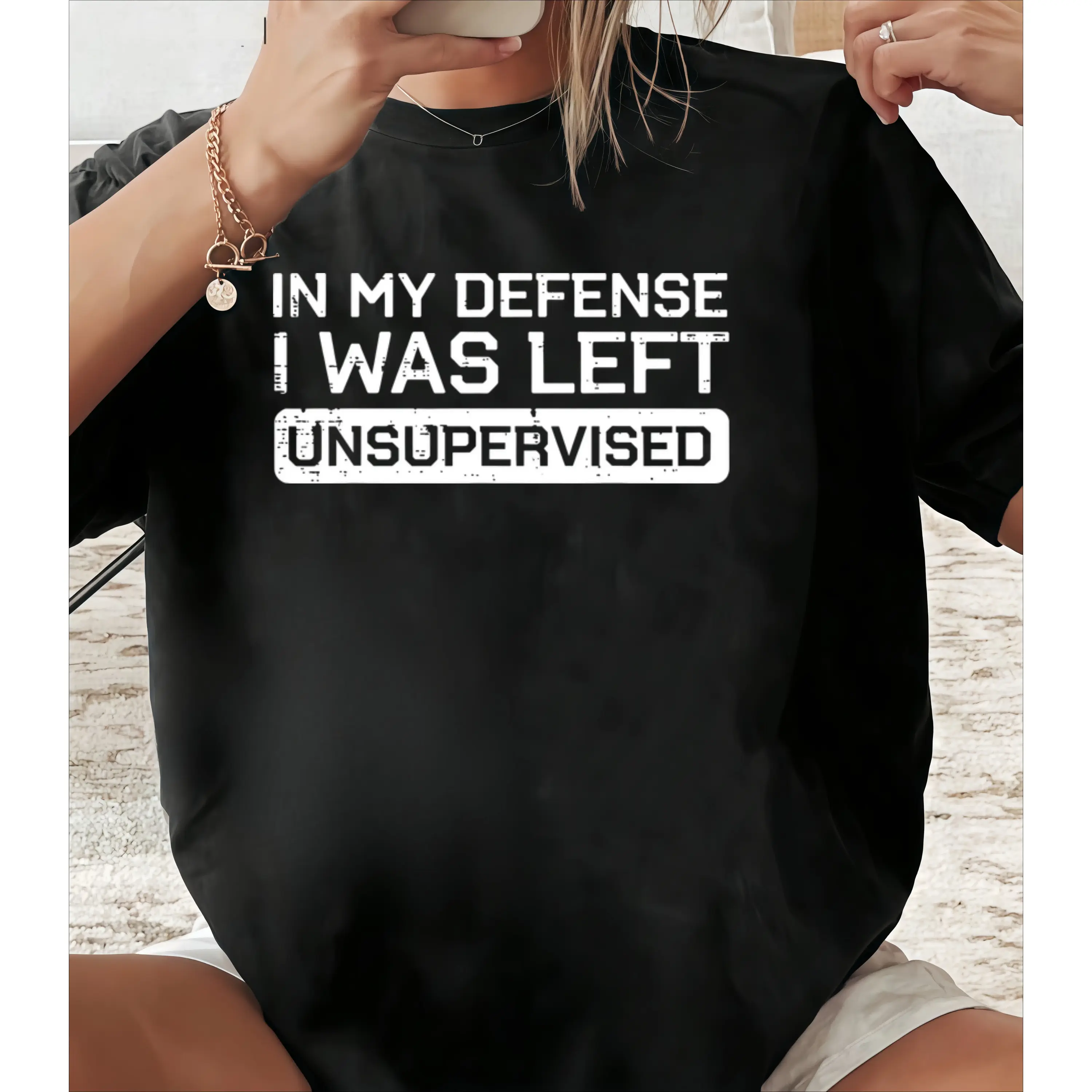 Men’s Summer Graphic T-Shirt – Fun 'Left Unsupervised' Saying, Soft Fabric Short Sleeve Women's Top