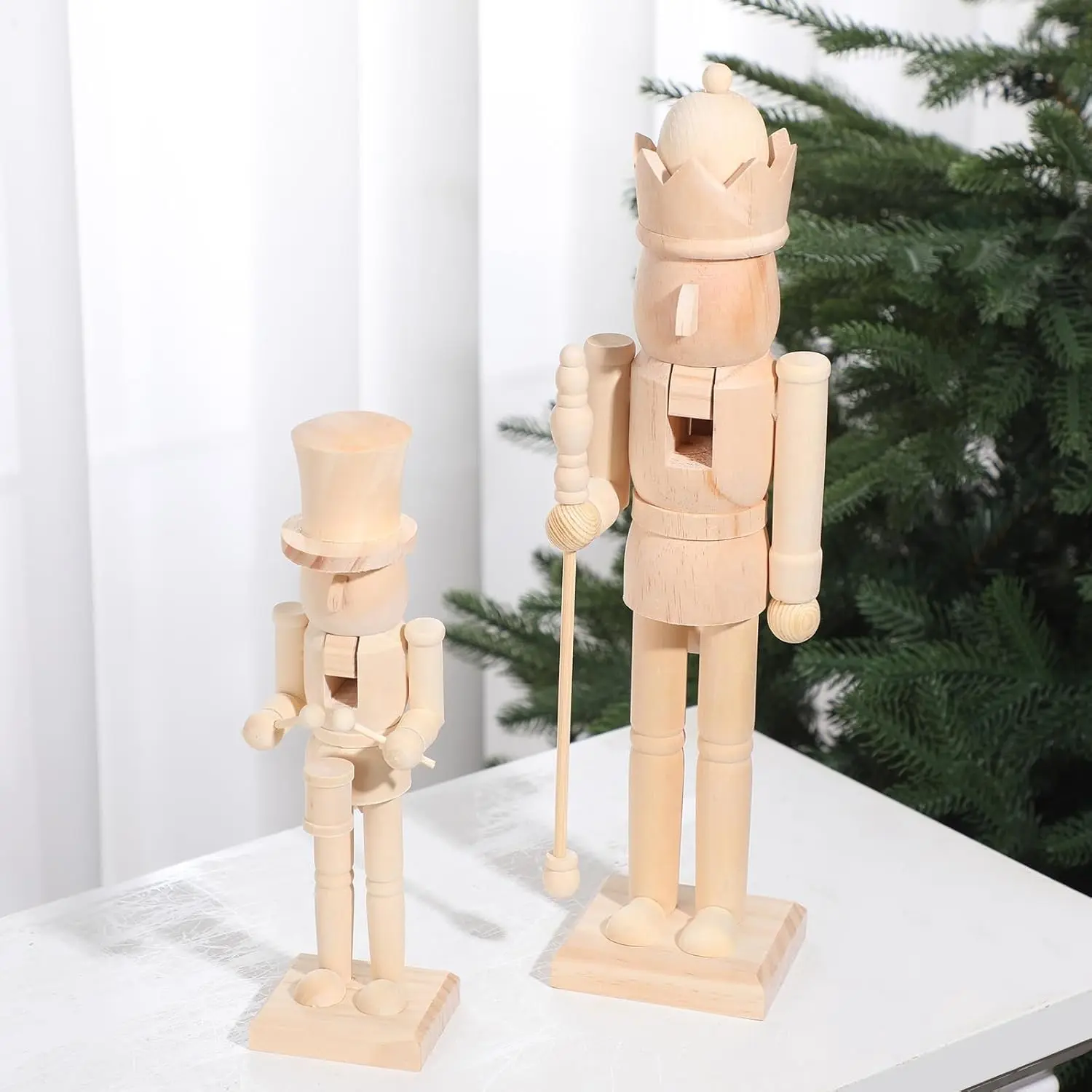 Wooden Christmas Nutcracker Ornaments, 2-Piece Neutral 10in-15in Soldier Figures, Festive Collectible Gift for Table, Fireplace, Shelf, Full Body