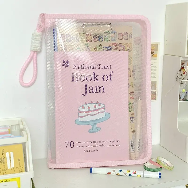Macaron Color Transparent A4 File Bag, Large Capacity Zipper Document Bag With Handle, Waterproof Reinforced Stationery Organizer, Suitable For Students,School Supplies,Back To School