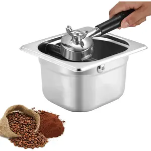 Stainless Steel Espresso Knock Box with Rubber Bar for Storing Underneath Most Espresso Machines