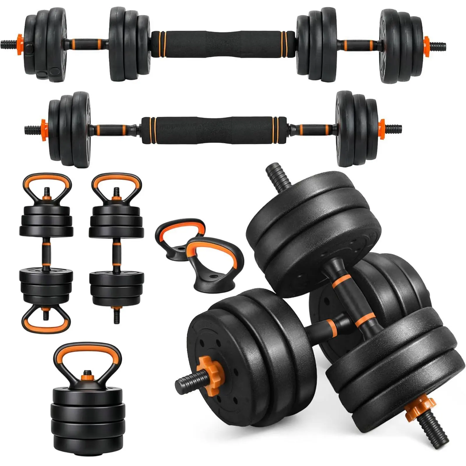 44lb Adjustable Dumbbell Sets - Multifunctional Home Gym Gear for Full Body Workout, Resistance Training, Bodybuilding Weight Lifting, Dynamic Moves, Unisex Strength Training with Barbell Attachment, Easy Conversion to Kettlebell-Push-Up Stand