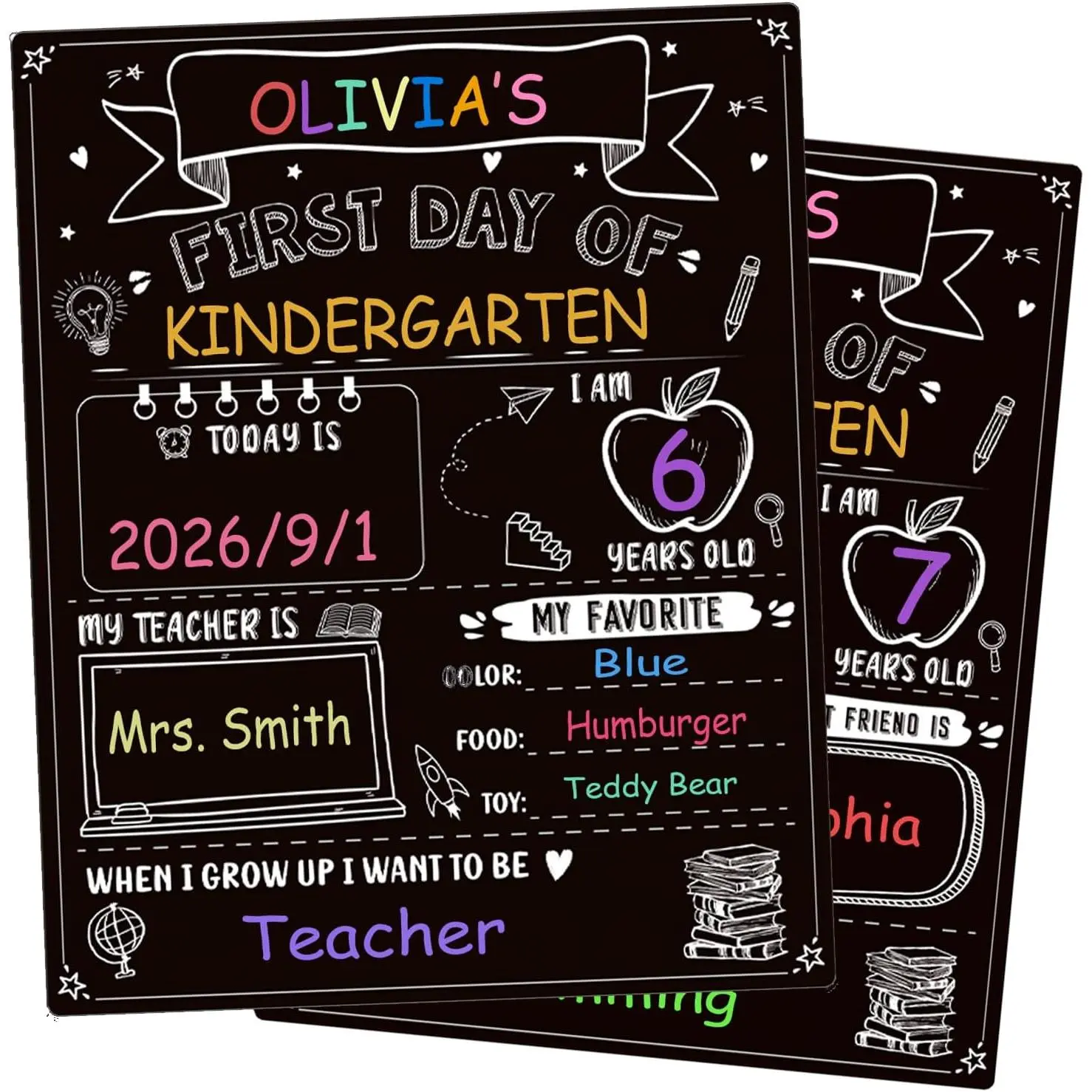 of School Board - 9.5"x11.8" Double-Sided  Erasable  and Last Day of  Chalkboard Sign  to School Photo Prop for  Teacher Classroom Supplies