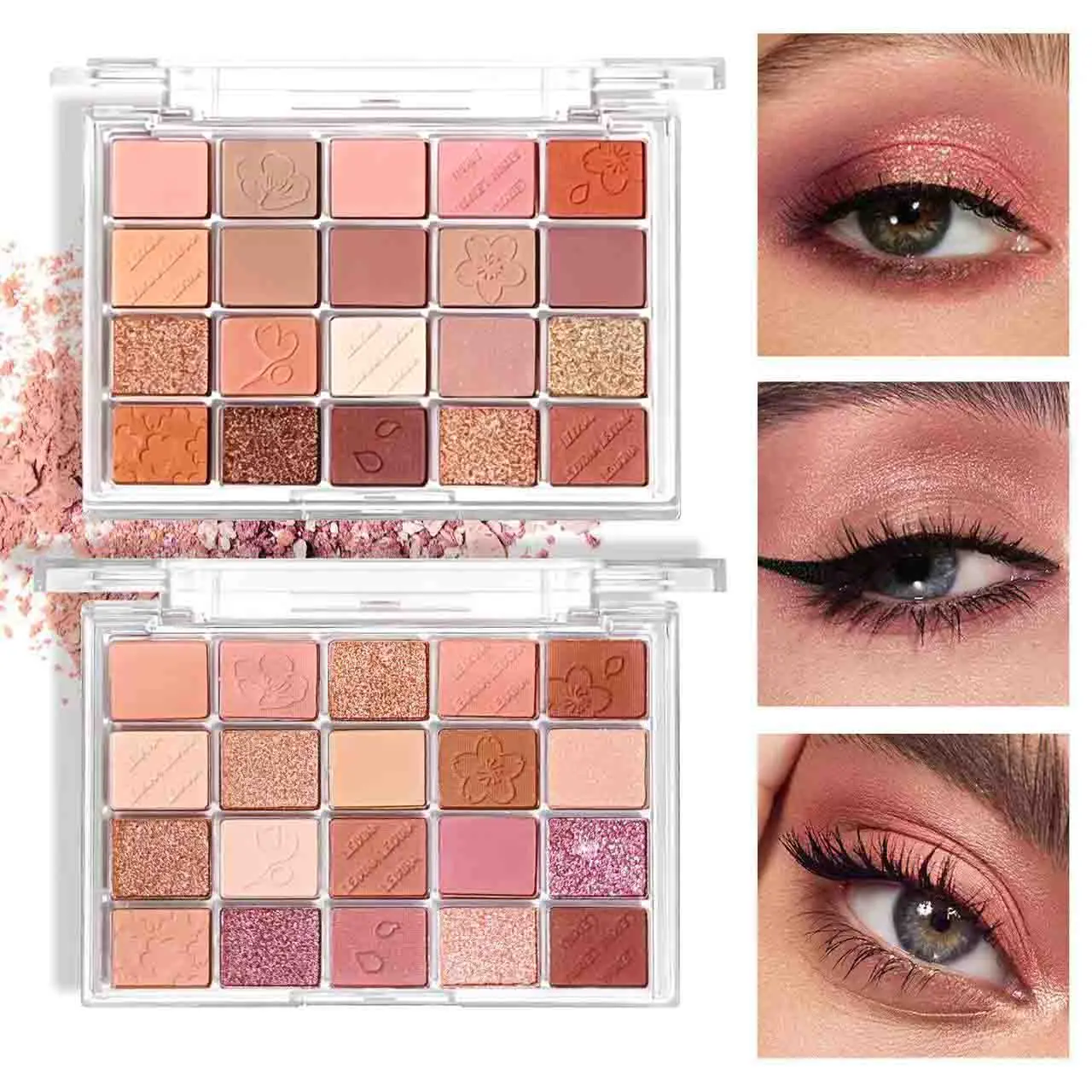 LEIXINA 20 Shades Cherry Blossom Nude Eyeshadow Palette, 2 Warm Tone : Soft Peach Pink & Sunset Orange Earth Series, Silky blendable pigment with minimal flyaway powder, Build tender daily peach eye look, warm sunset smoky eyes
