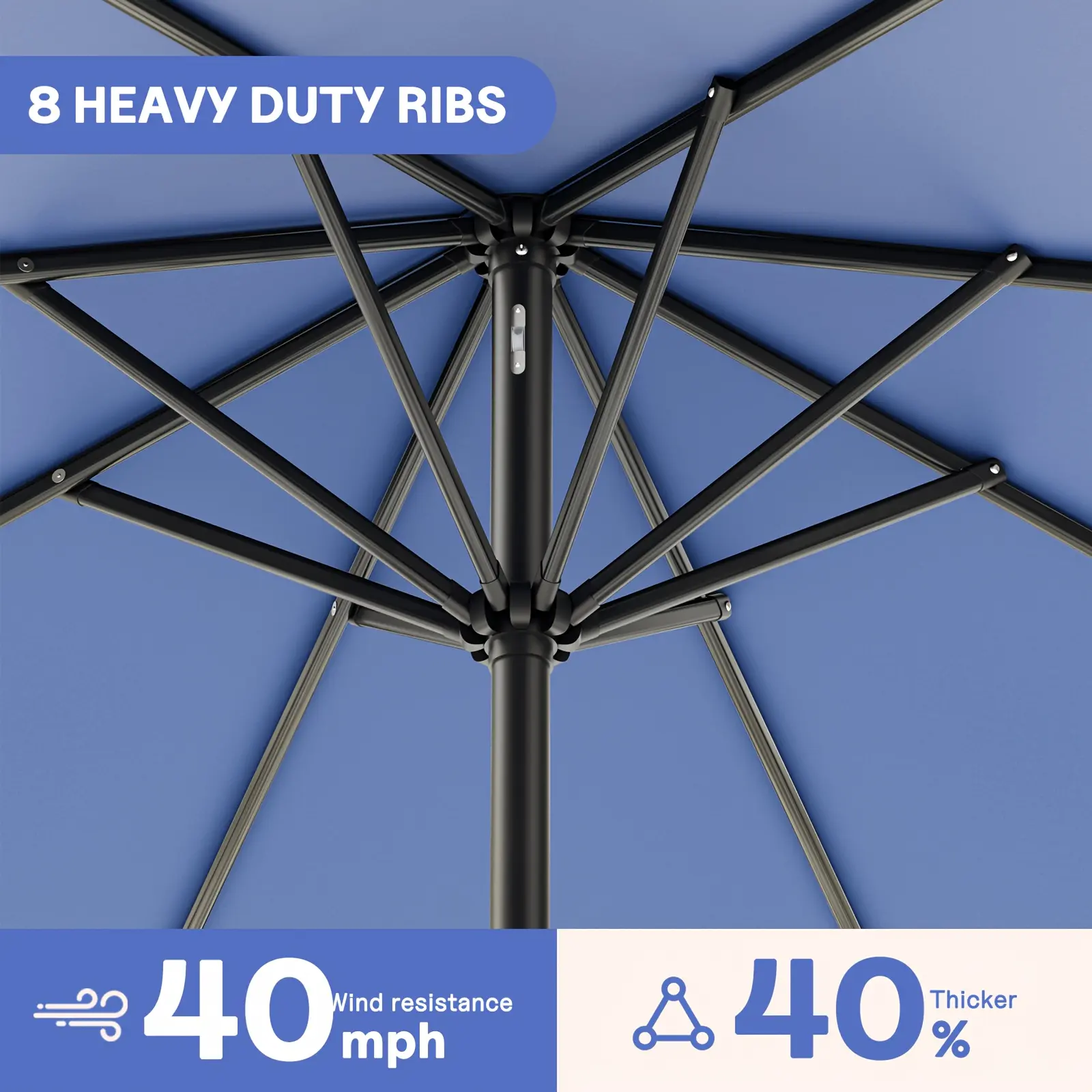9ft Outdoor Patio Umbrella with Easy Crank - UV Resistant Market Umbrella with Ventilated Canopy, 8 Sturdy Ribs & Powder-Coated Frame for Garden, Deck, Backyard, Pool, Patio Table