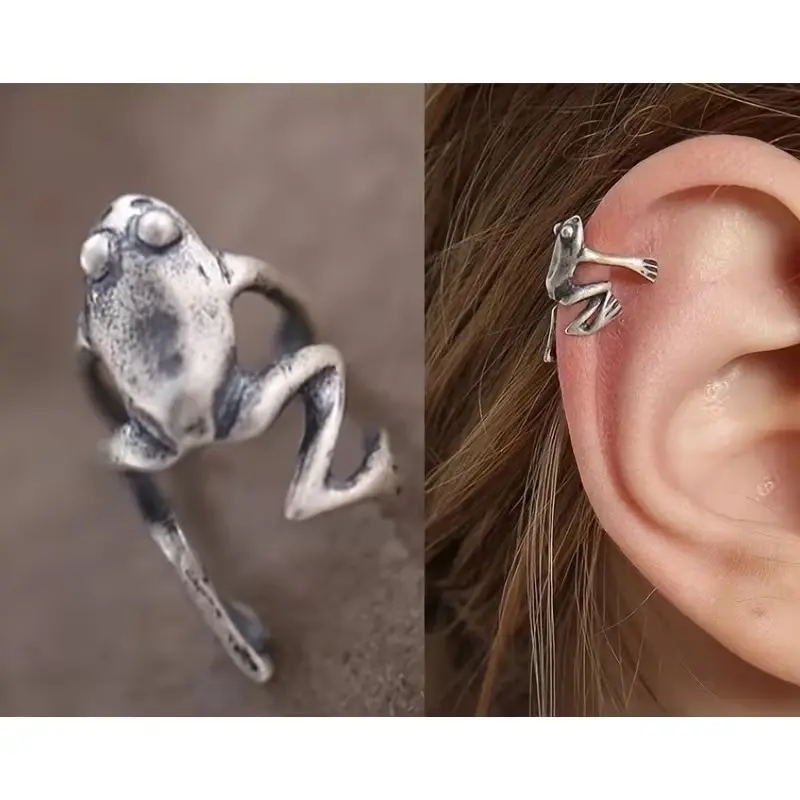 Vintage Frog Earrings, No-Piercing Frog Ear Cuff, Unisex Gothic Style, Soft Cartilage Clip, Perfect for Parties and Daily Wear