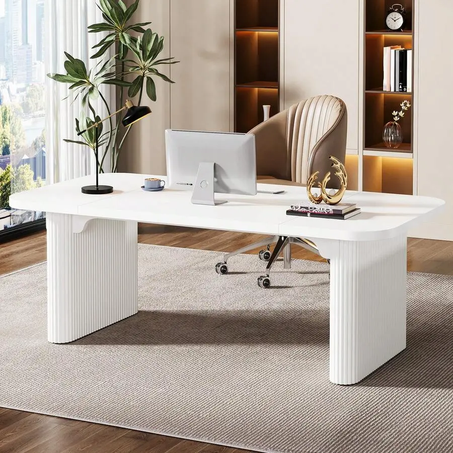 62.99'' W Modern Simple Executive Computer Desk With Engineered Wood Top And Legs,White