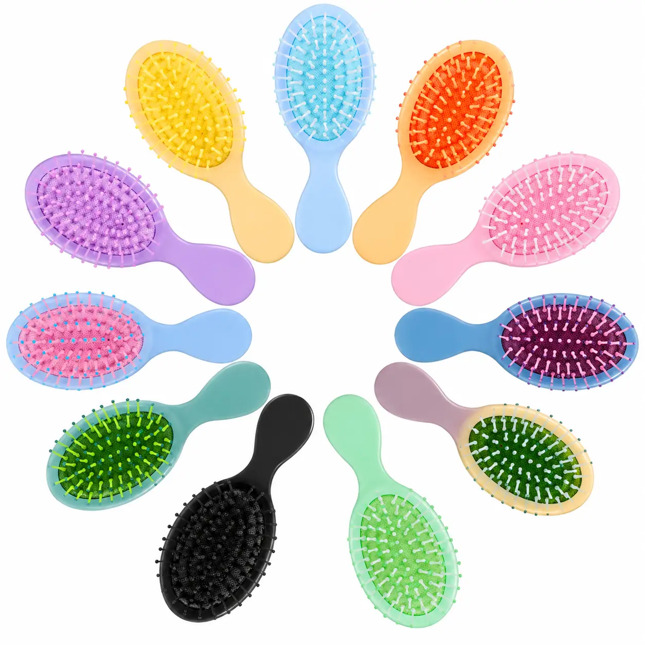 12-Piece Mini Detangling Hair Brush Set in Assorted Vibrant Colors — Lightweight Travel-Friendly Design for Wet or Dry Hair, Ideal for Teens, Adults, Bridesmaids, Party Favors, Holiday Stocking Fillers, and On-the-Go Styling