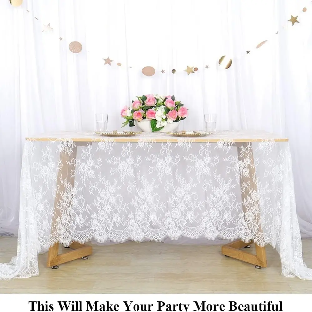 White Vintage Floral Embroidered Lace Tablecloth, Washable Rectangular Table Cloth for Wedding, Bridal Shower, Tea Party & Home Decoration, Decor for Weddings, Rectangle Table Cover