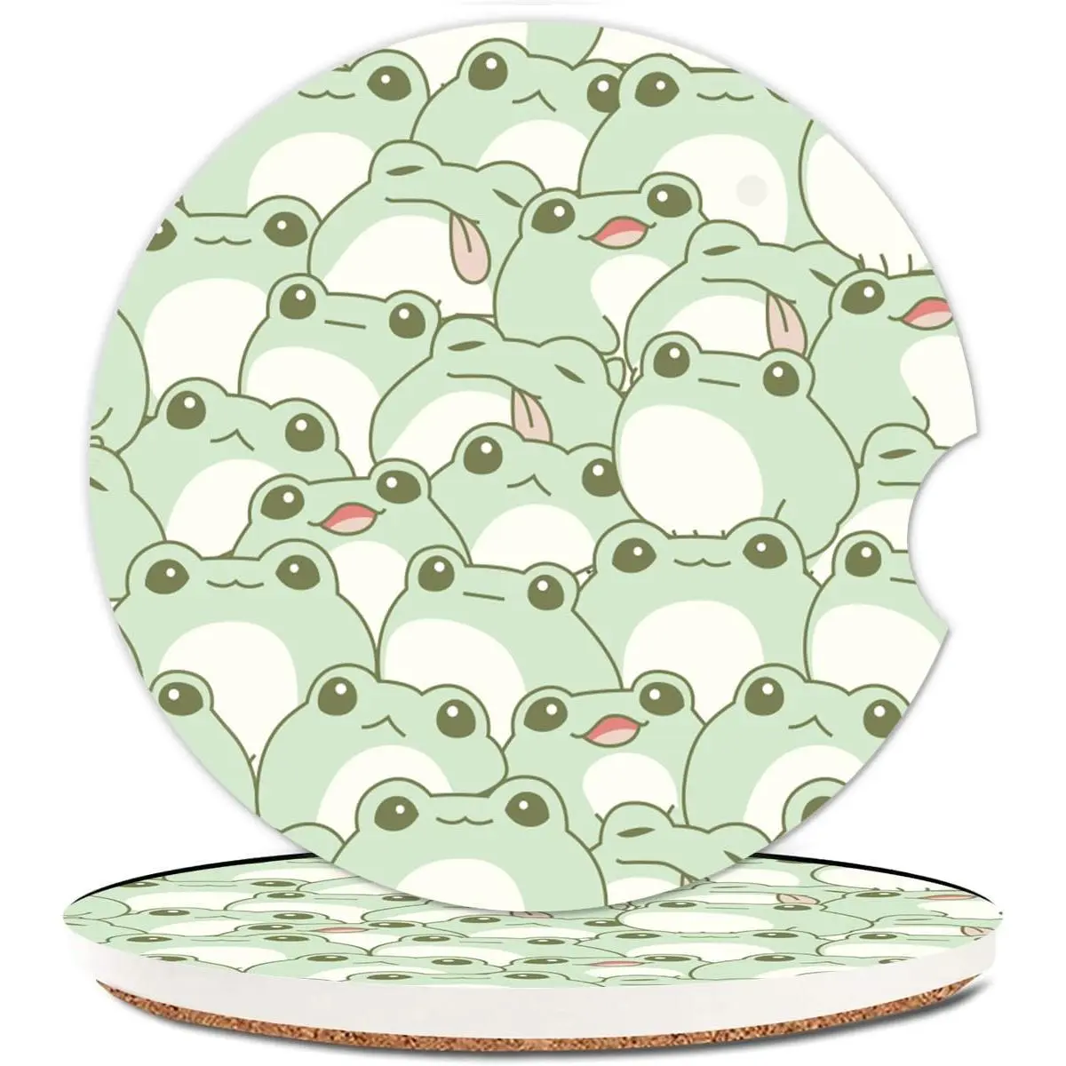 Absorbent  Cupholder Coaster 2 Pack, Cute  Coasters with a Finger Notch for Women & Men,2.56" Ceramic Stone & Non-Scratch Cork Base Drink Coasters, Cute Auto Accessories Gifts