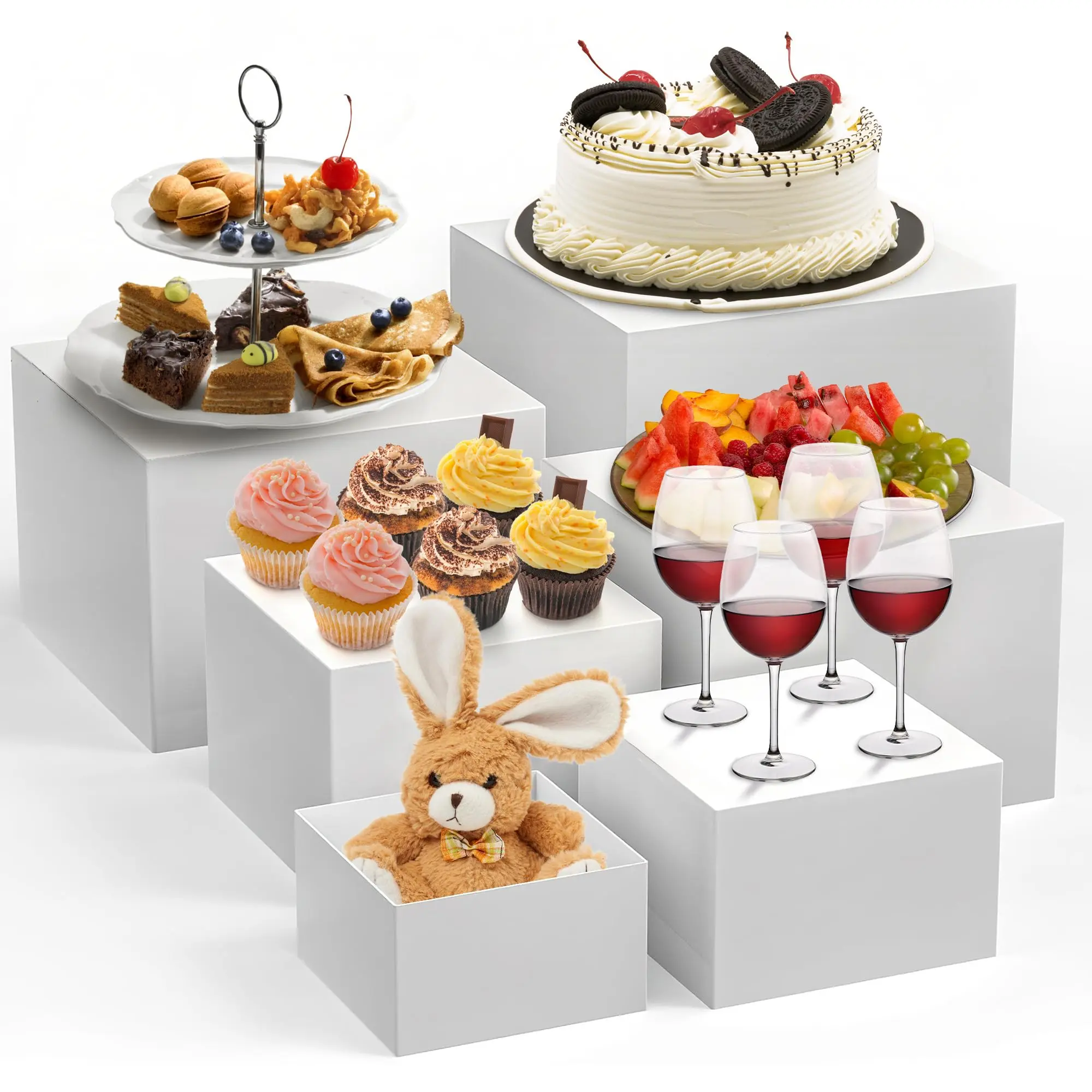 6-Piece Lightweight Baking Display Riser Set - Multi-Size Food Stands for Dessert Tables, Retail Photo Showcase & Event Styling