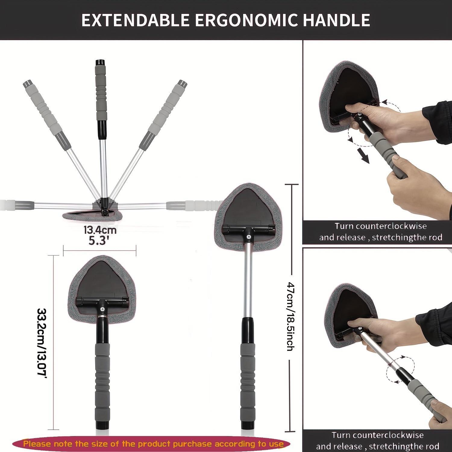 Windshield Cleaner Tool, Microfiber Car Window Cleaning Tool with Extendable Handle and 2 Cloth Pads, Interior/Exterior Glass Wiper Car Glass Cleaner Kit, Car Detailing Accessory, Car Cleaning Supplies