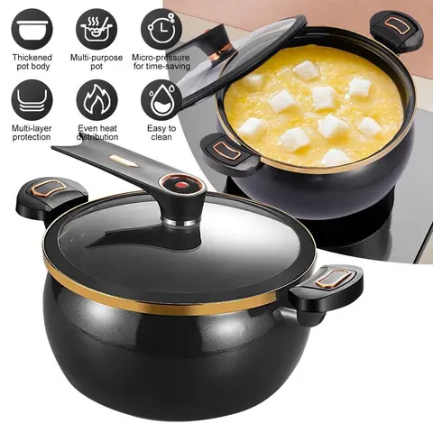 8.45Qt Thick Iron Micro Pressure Cooker - Non-Stick Ceramic Wok with Glass Lid, Multi-Functional for Stewing, Soup Making, Home Use, Compatible with Induction & Gas Stoves (8L Capacity)