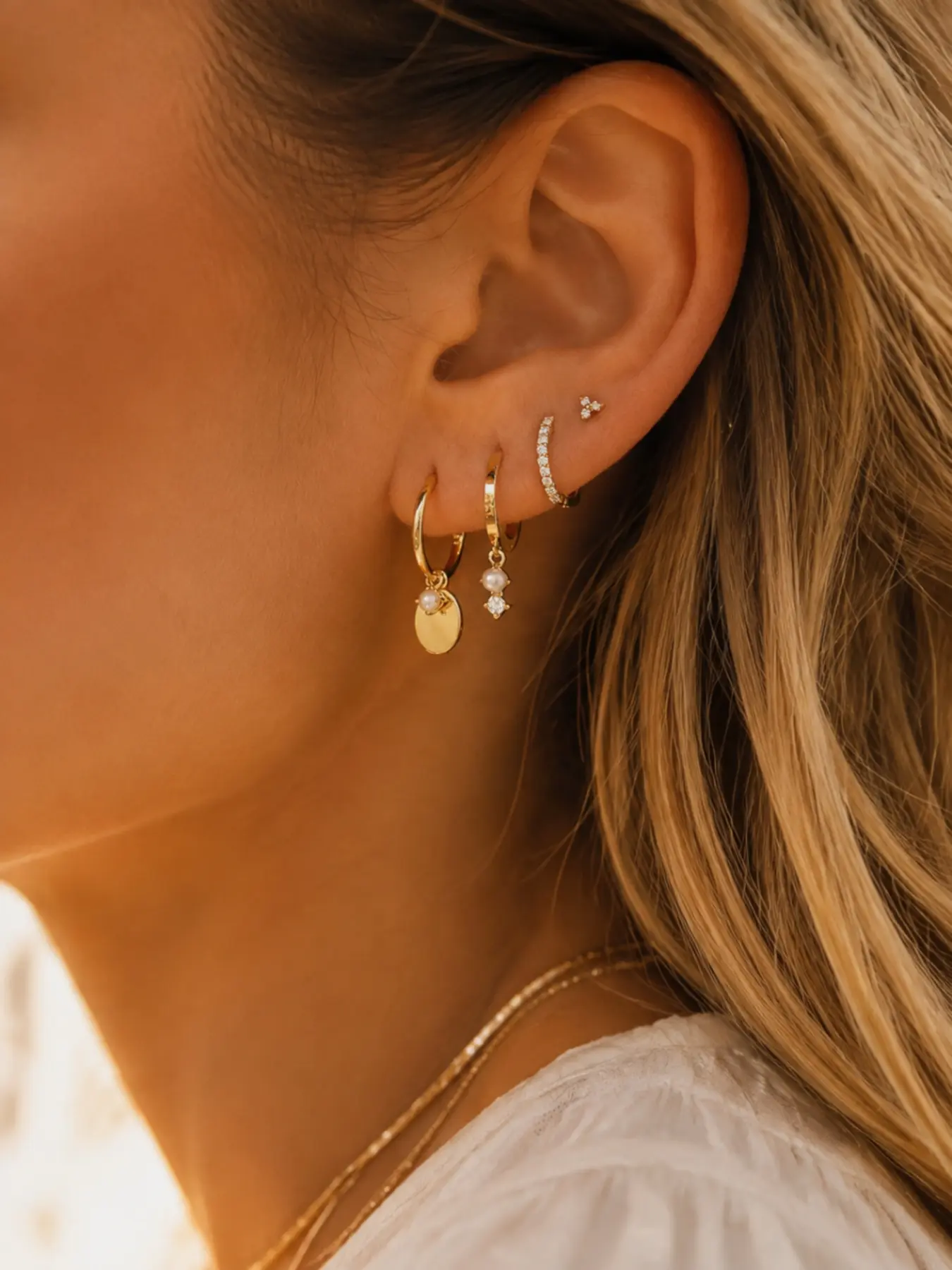 Stack Earrings For Women, Faux Pearl Hoop Huggie Earring Set Cute Chain Cartilage Earring Stack Trendy Hypoallergenic Long Drop Stud Earrings Jewelry