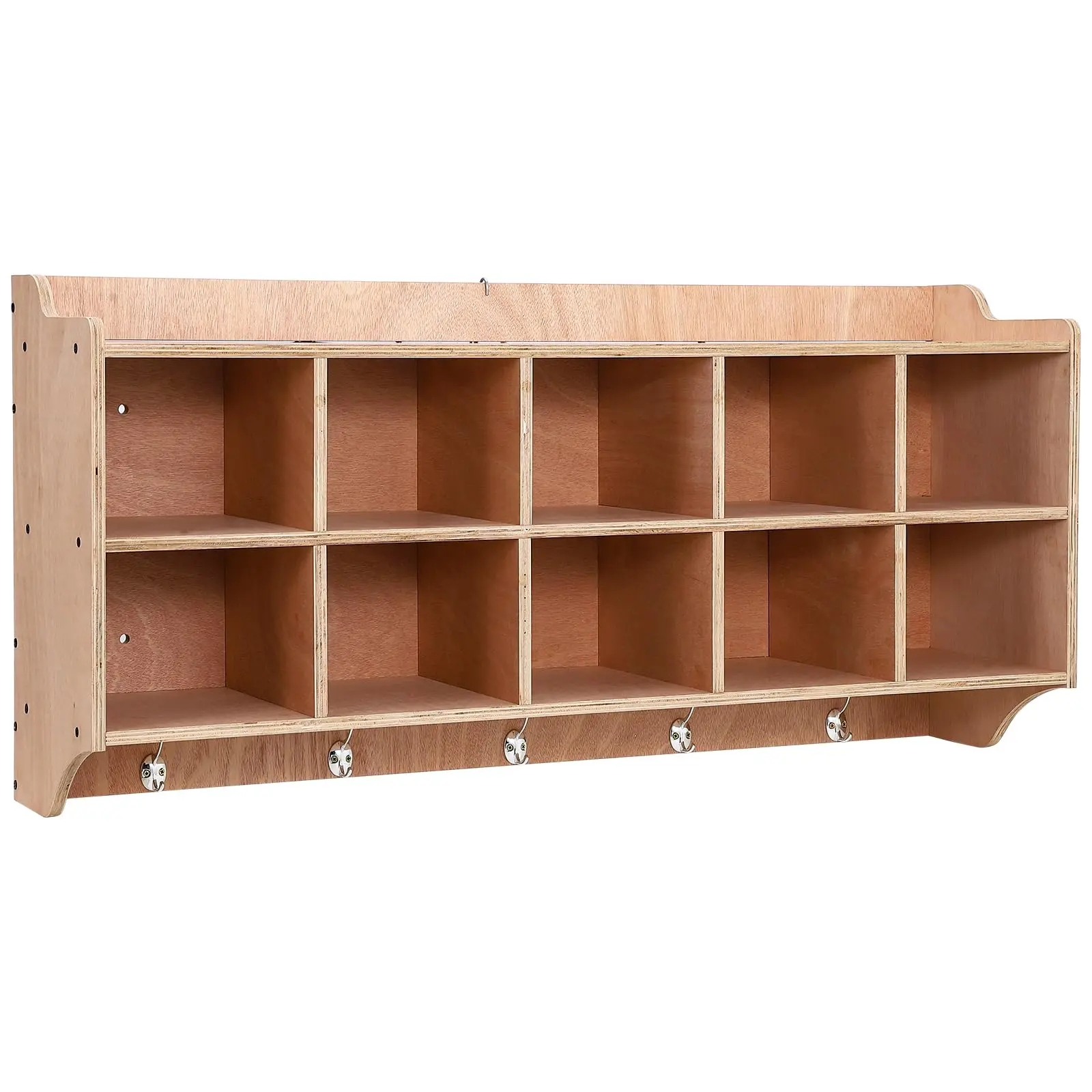 Garvee Cubby Storage Organizer with 10 Cubbies, Hooks, and Shelf - Wall Mountable Daycare Shelves, 47-Inch Wide Furniture for Toys and Classroom Organization