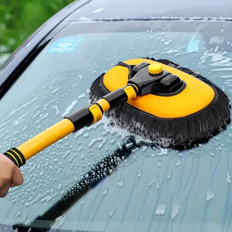 Car Wash Mop with Long Handle, Microfiber Car Wash Brush with Replaceable Schneider Brush Head, Soft Cleaning Brush with 15 Curved Extension Rod, Car Cleaning Tool, Car Washing Tool