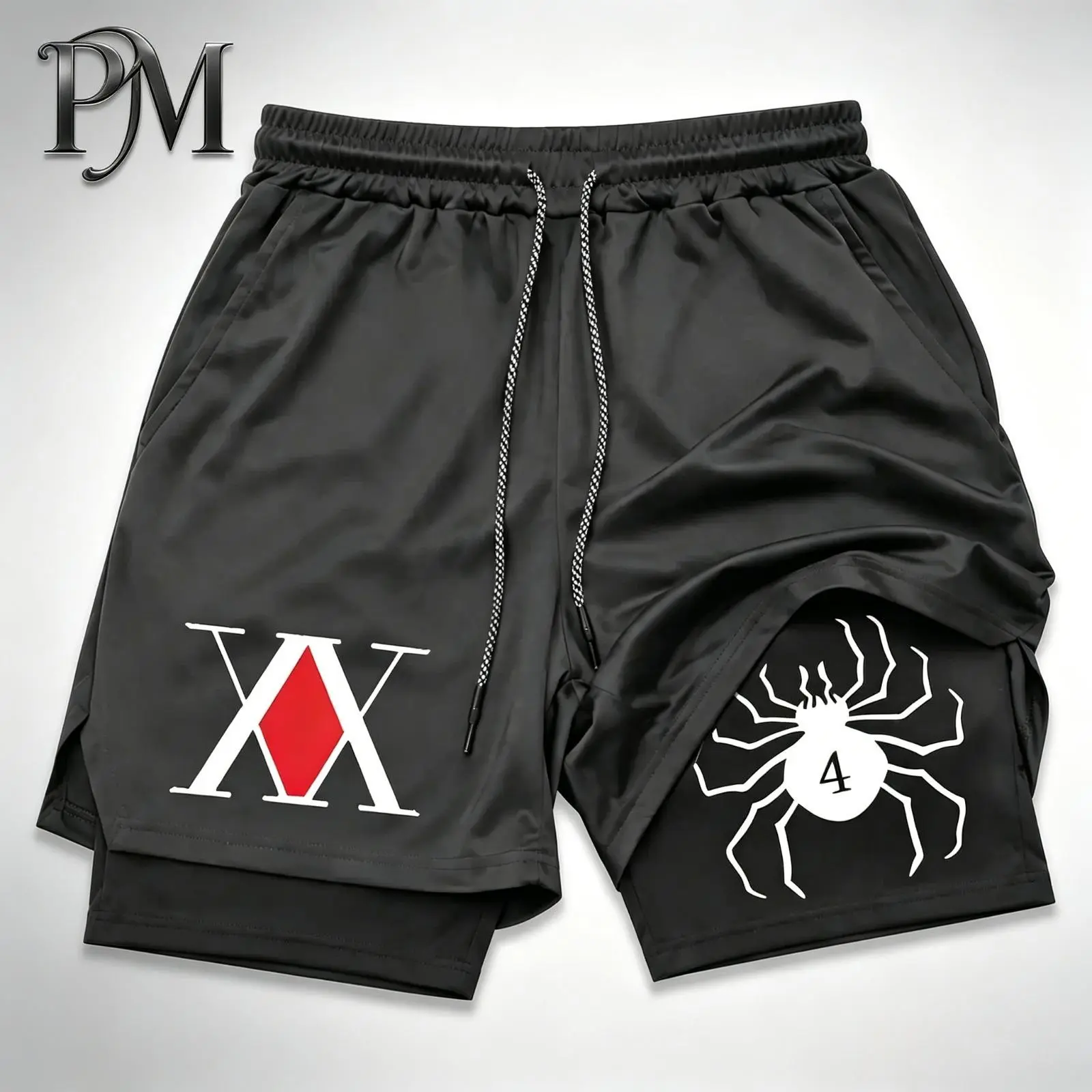 Men's Women's Anime Hunter x Hunter Hisoka 2 In 1 Gym Shorts Bilayer Quick Dry Compression Running Athletic Workout Sports Shorts Summer Activewear Streetwear Casual Fitness Holiday Gift