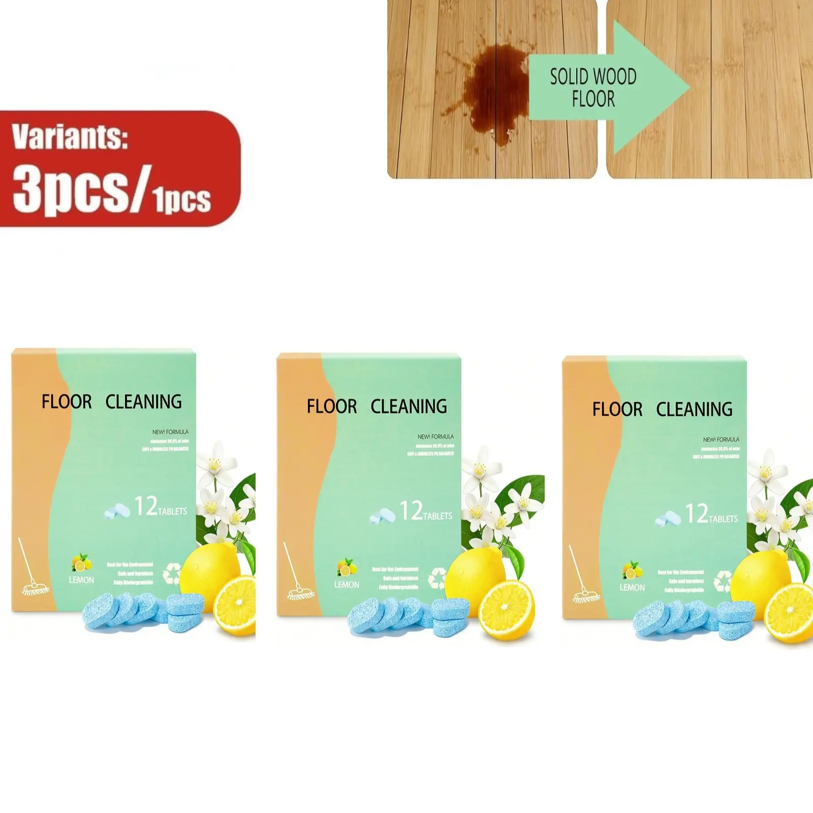 multi effect floor cleaning tablets 12 Counts Lemon Scent | Powerful Cleaning Tablets floor cleaner sheets for Mopping Robot Vacuums and Cordless Wet/Dry Vacuum Mop Cleaners, for Tile Vinyl Sealed Hard Floors