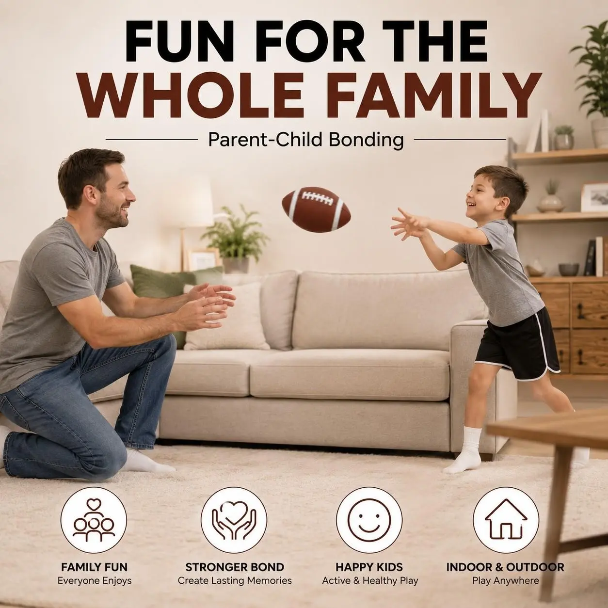 Silent Indoor Foam Football, Soft PU American Football for Kids, Teens & Adults, Quiet Toss and Catch Training Ball, Christmas Birthday Gift