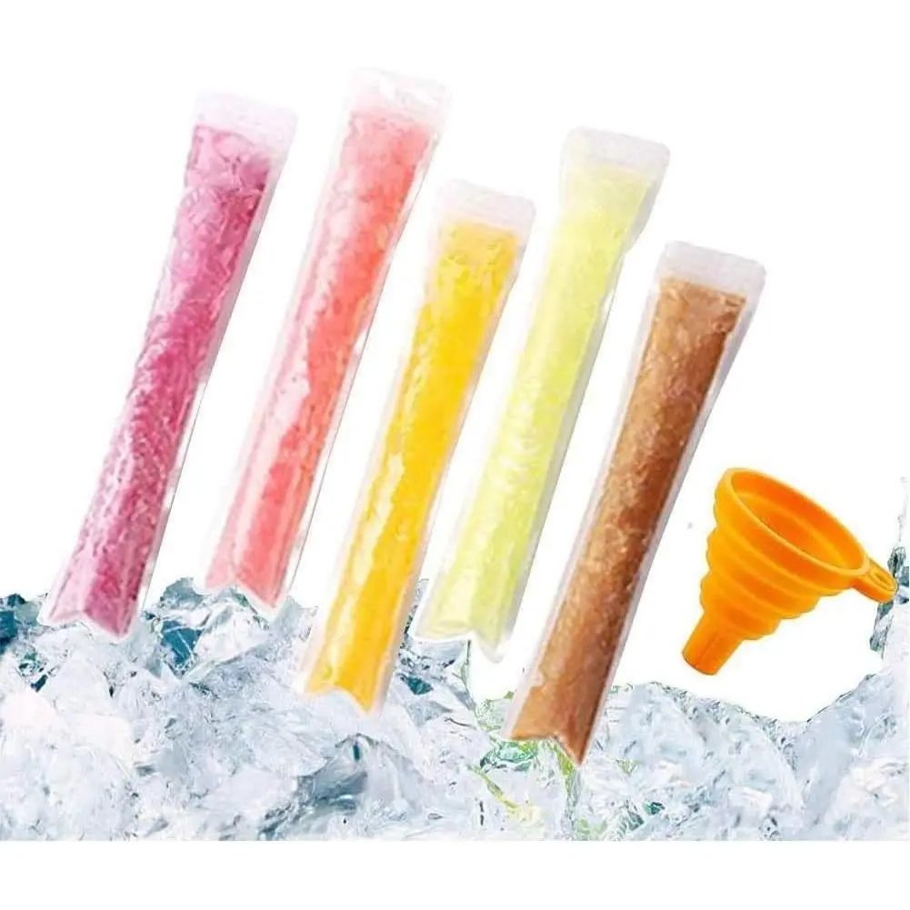200 PCS Pop Bags - Pop Mold Bags with Funnel for Yogurt, Ice Candy, Ice Cream Party Favors (11"x2")