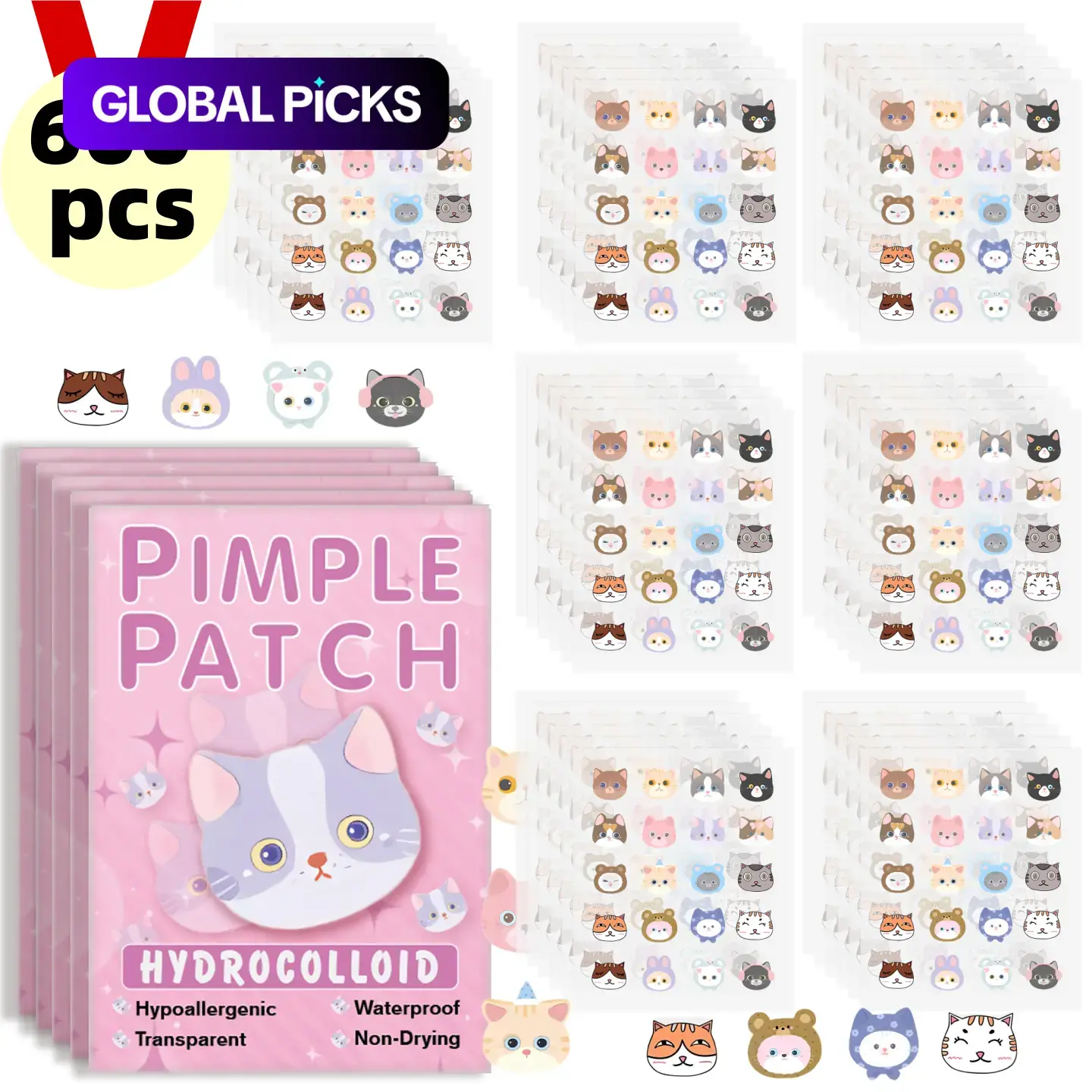 Cute Cat Design Hydrocolloid Facial Anti Blemish Acne Stickers, Acne Spot Stickers and Patches, Suitable for Sensitive and Light Skin Types, Fragrance-Free and Paraben-Free