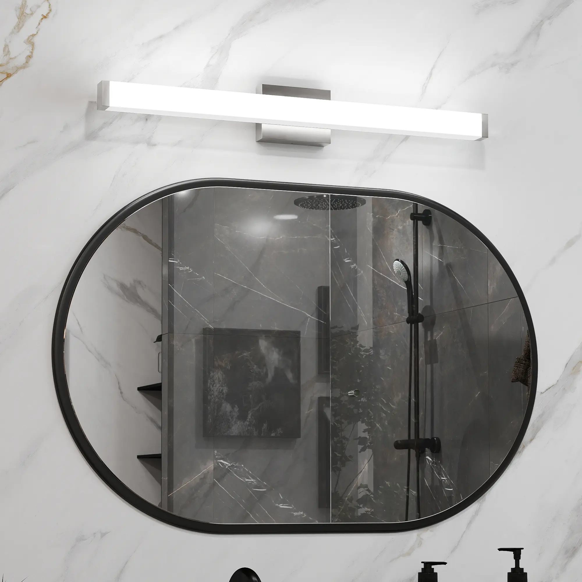 ARCH Brushed Nickel 33-Inch Square LED Bathroom Vanity Light Fixture, 18W 6000K Cool White Wall Bar Lighting Over Mirror, Modern Wall Mount Lamp for Bathroom Makeup Dressing Room, 33 Inch Length, Bathroom Furniture for Vanity Area, Storage