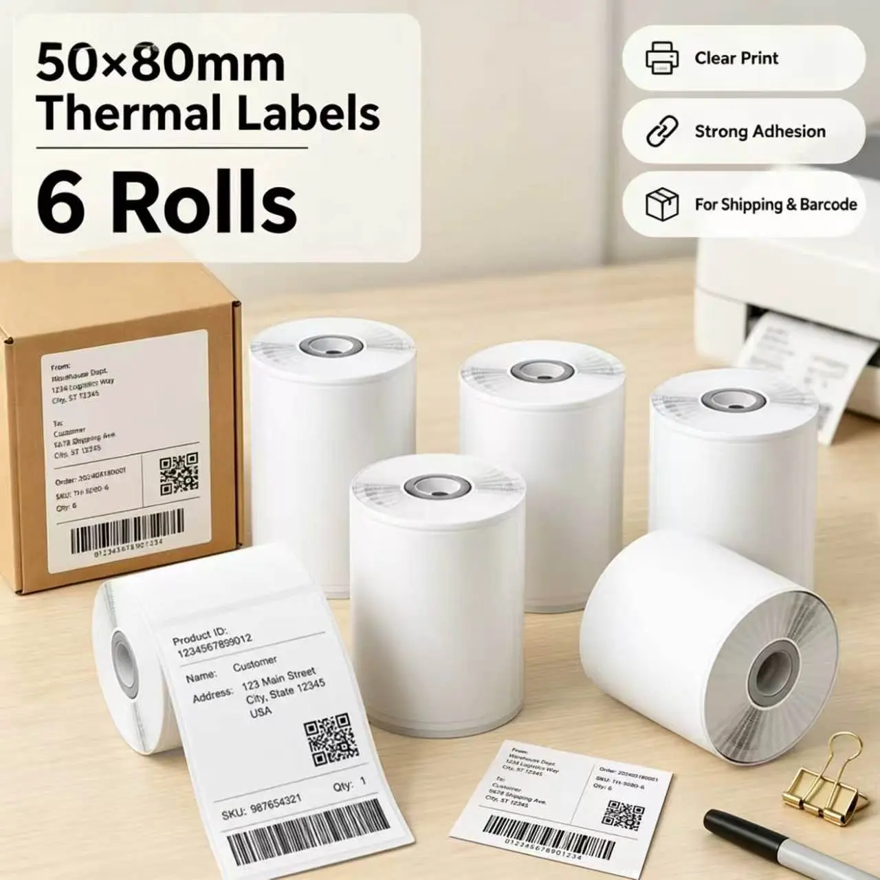 6/12 Rolls of 50 X 80 Mm Multifunctional Thermal Self-Adhesive Labels, Compatible with Label Printers Such As The M110, M221, And M120, for Barcodes, Addresses, And Prices