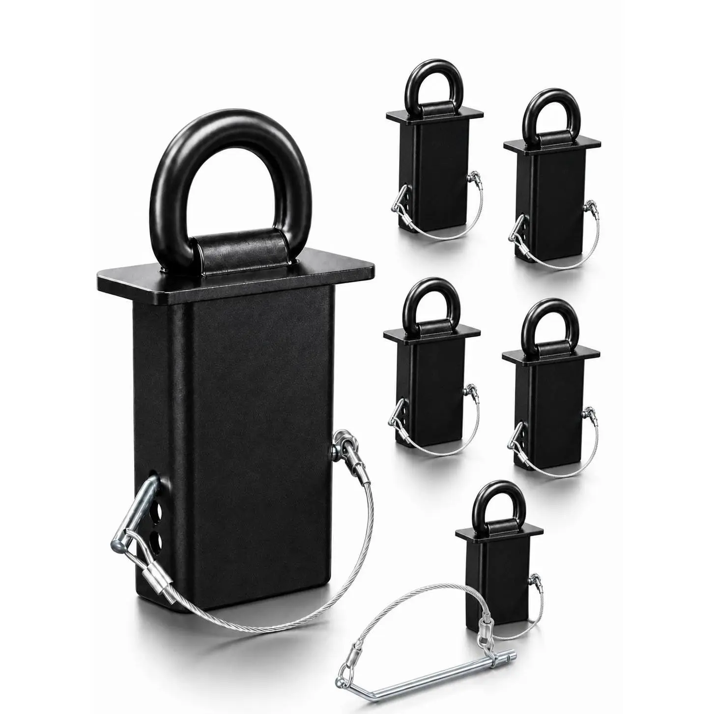 Heavy Duty 18,000lbs Removable Stake Pocket D-Ring Tie Down Anchors – 5/8" Hitch Pin, 4 Adjustable Holes, Anti-Loss Wire, Securement for Utility Trailers, Flatbeds, Cargo Trucks, Black, Set of 6