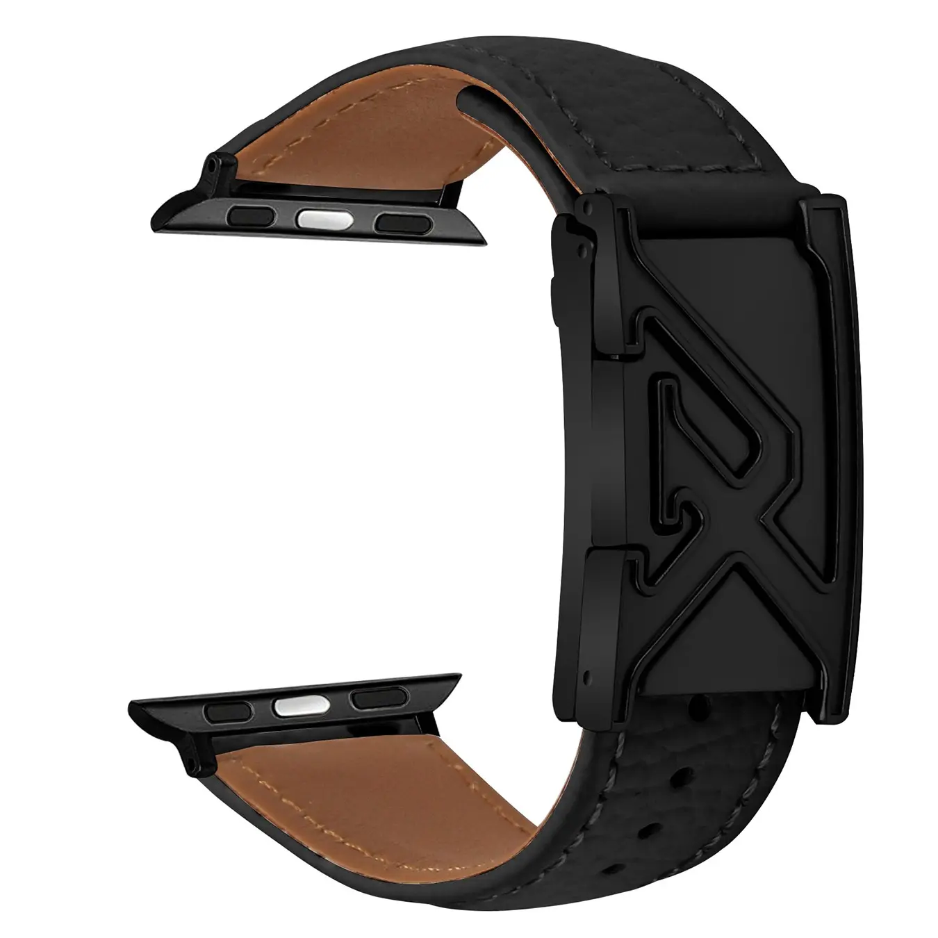 Silver Color Engraved Letter-Shaped Clasps for Leather Watch Straps, Suitable for Apple Watches, Litchi-Pattern Texture, Smartwatch Accessories, Wearable Accessories
