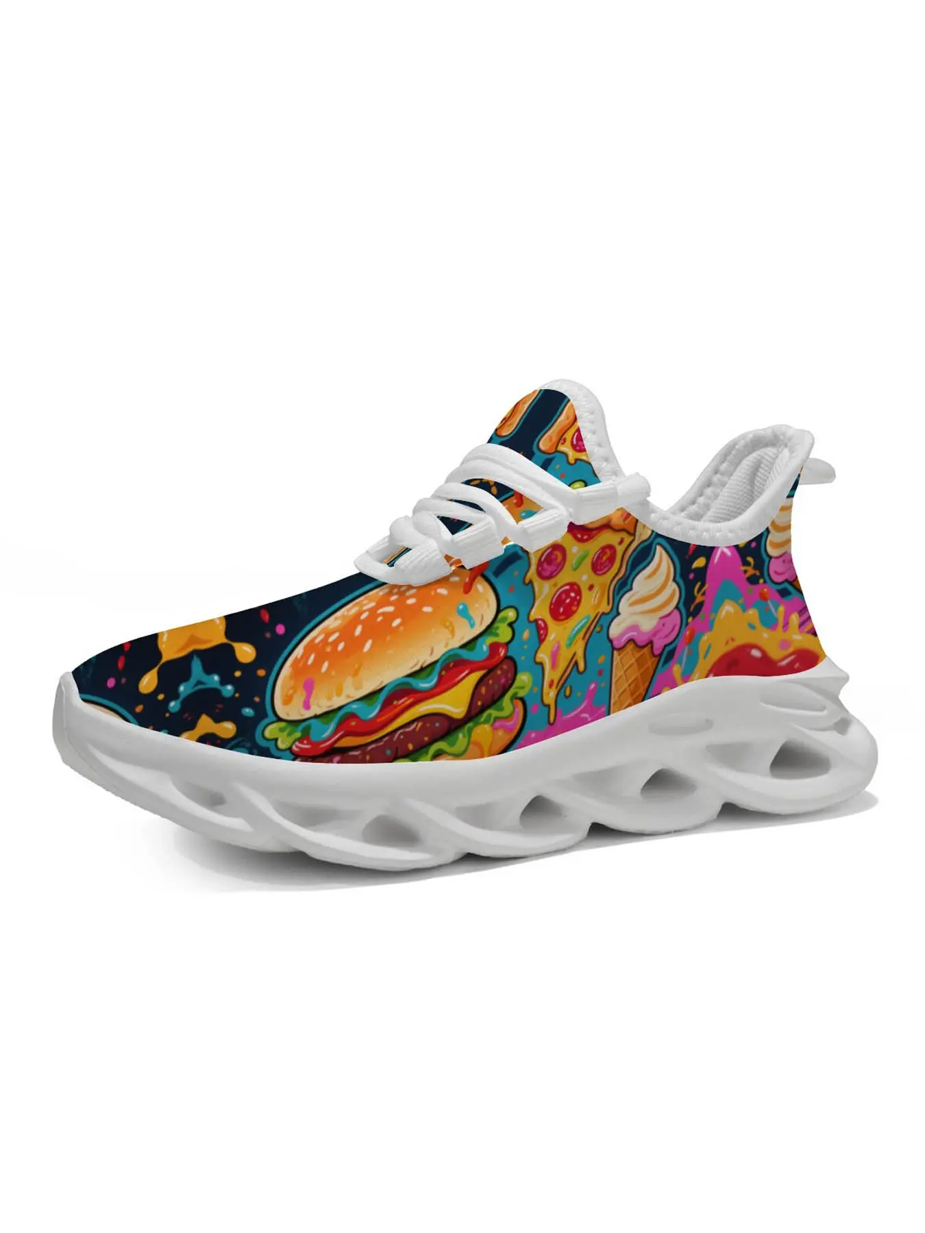 Girls' Fun Fast Food Pattern Sports Shoes, Colorful Print, Artistic Style, Comfortable Thick Sole, Classic Versatile, Casual Athletic Wear