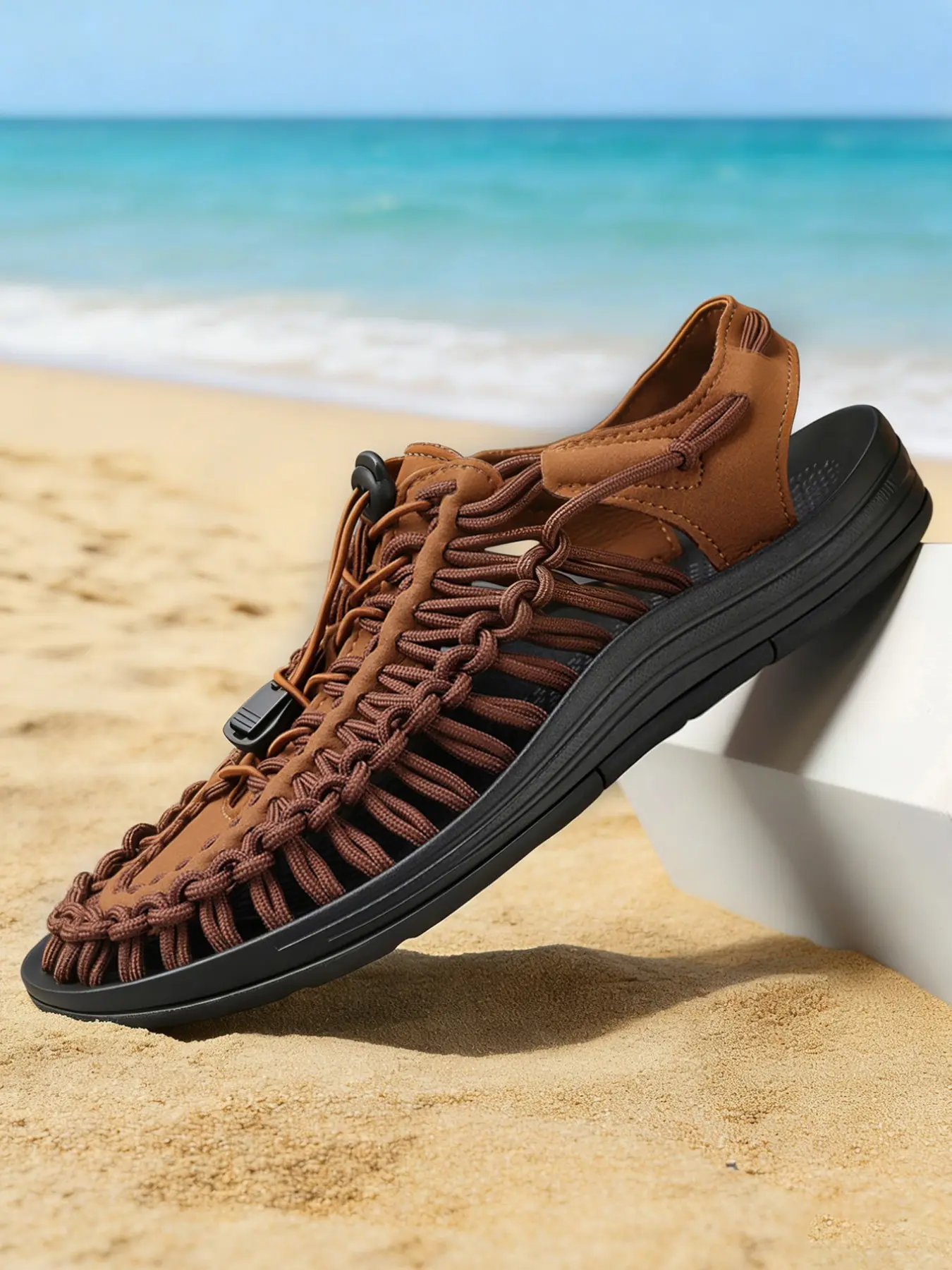 Men's Woven Strapy Sandals Wide Width Breathable Woven Bungee Cord Closed Toe Athletic Sandals Lightweight Non-Slip Cushioned Beach Water Shoes for Summer Hiking, Vacation & Big Size 11-14 Strappy Footwear