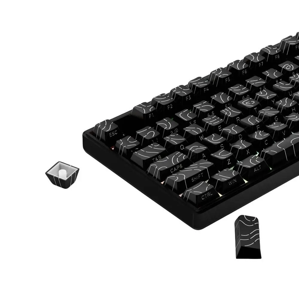 Dual Color Glowing Crack Effect Pbt Keycaps, RGB Compatible Side Etched Keycap Set, Suitable for Tkl and Compact Keyboards