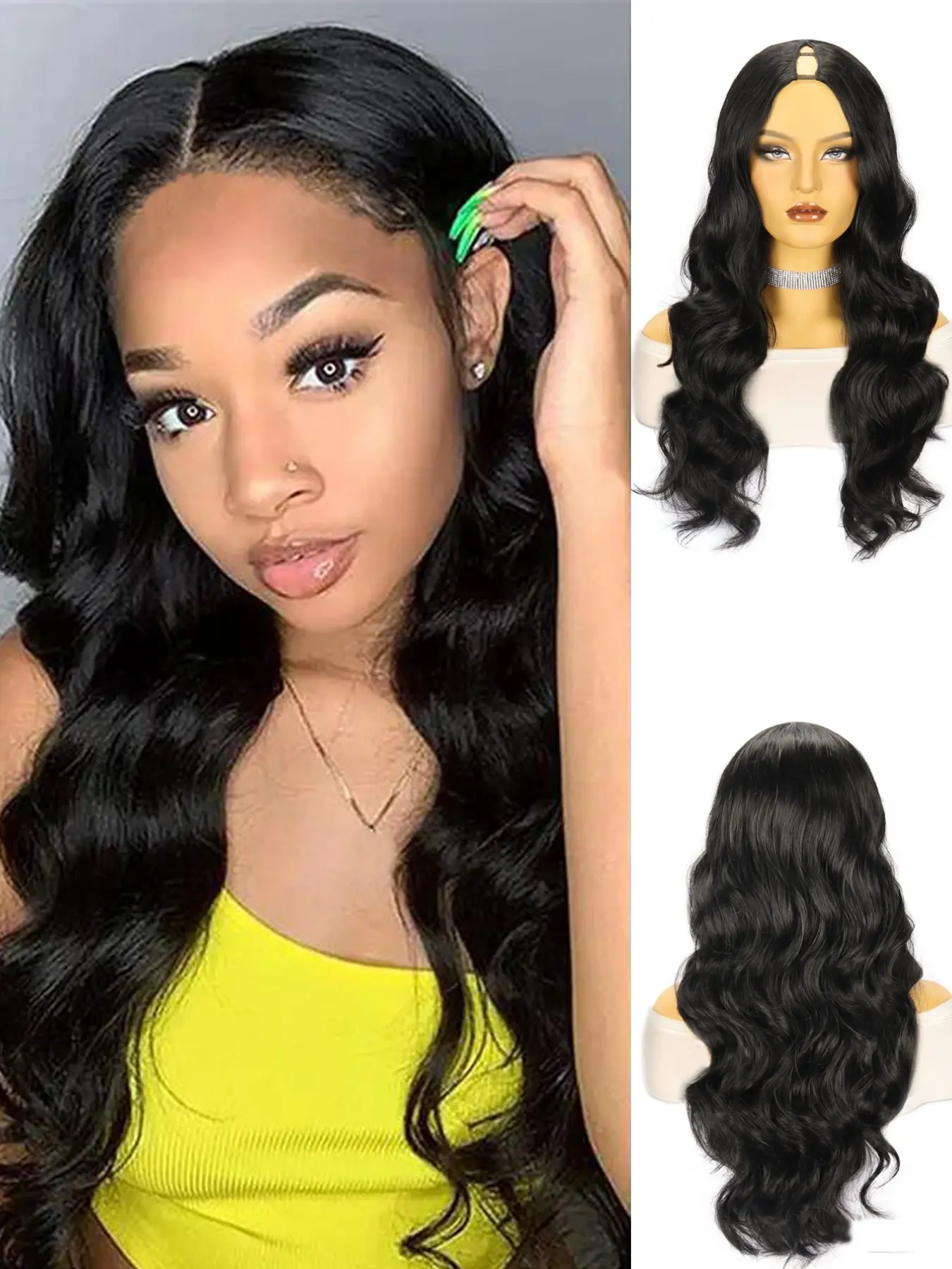 26 Inch Natural Body Wave Wig, V Part Wigs for Women, Glueless Synthetic Wig, No Leave Out, V Shape Half Wigs, Synthetic Wavy Hair