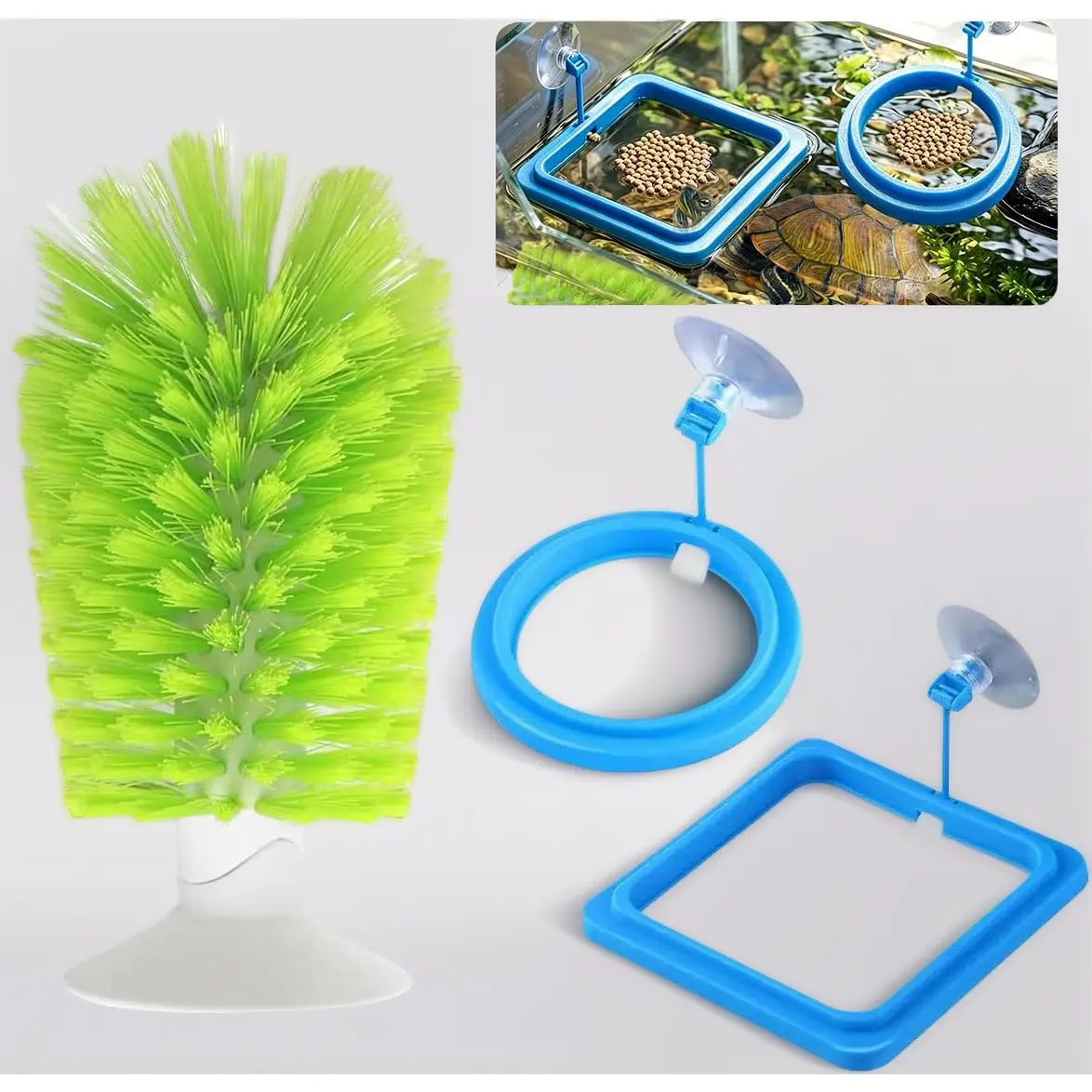 3 Pcs Aquatic Turtle Tank Accessories, Turtle Feeding Ring with Suction Cup and Brush, Toys for Tortoise Aquarium Enrichment Habitat