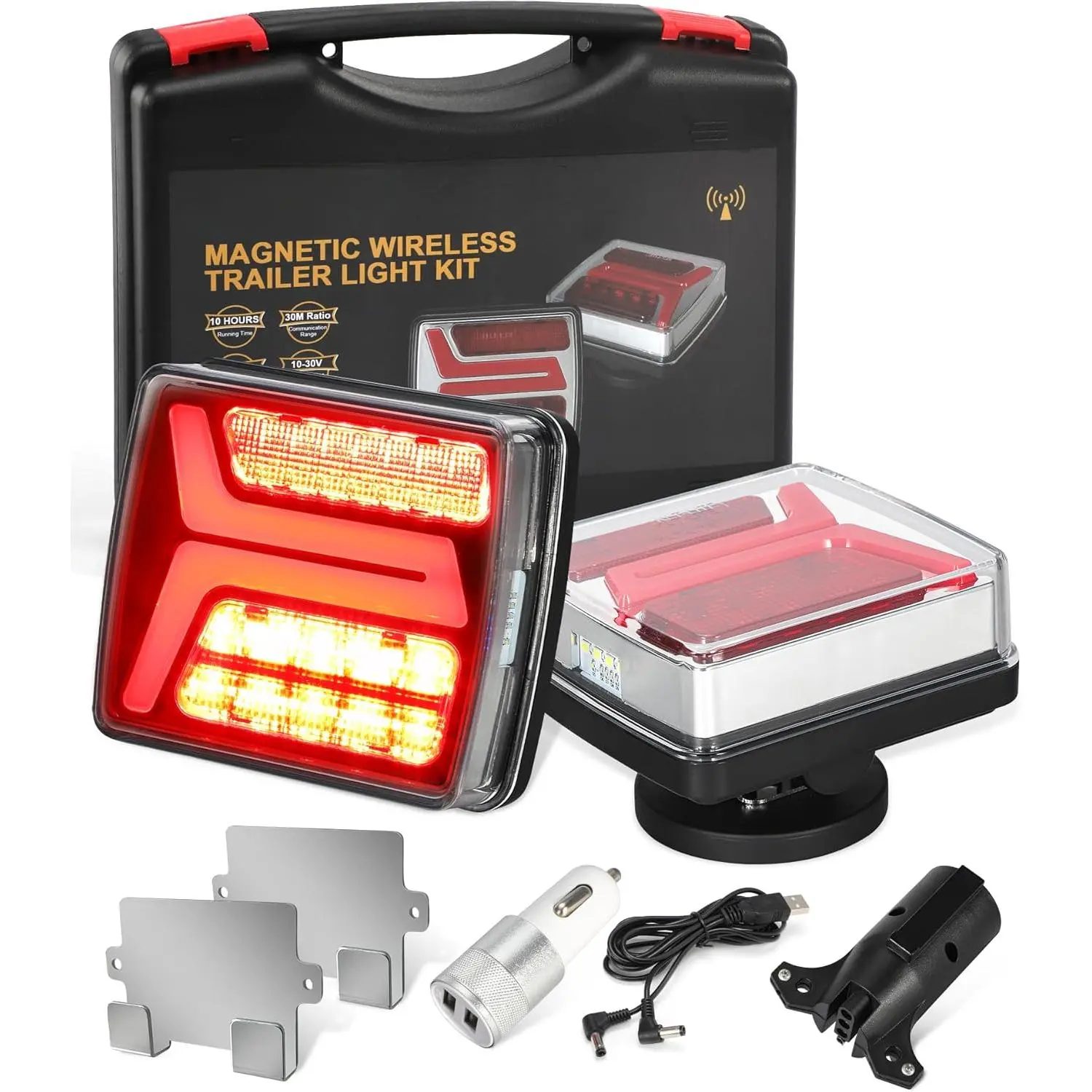 LED Wireless Trailer Lights Kit Magnetic Towing Tail Lights 58LED Universal Stop Turn Running Light with License Plate Light for Towing Trucks Trailers IP67 Waterproof 10-30V