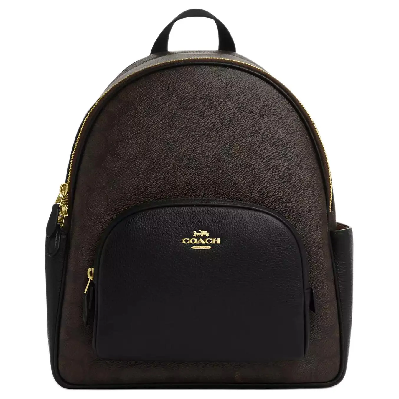 COACH Court 27 Double C Monogram Zip-Top Leather Backpack for Women, Walnut and Black COACH Court 27 Double C Monogram Zip-Top Leather Backpack for Women, Walnut and Black