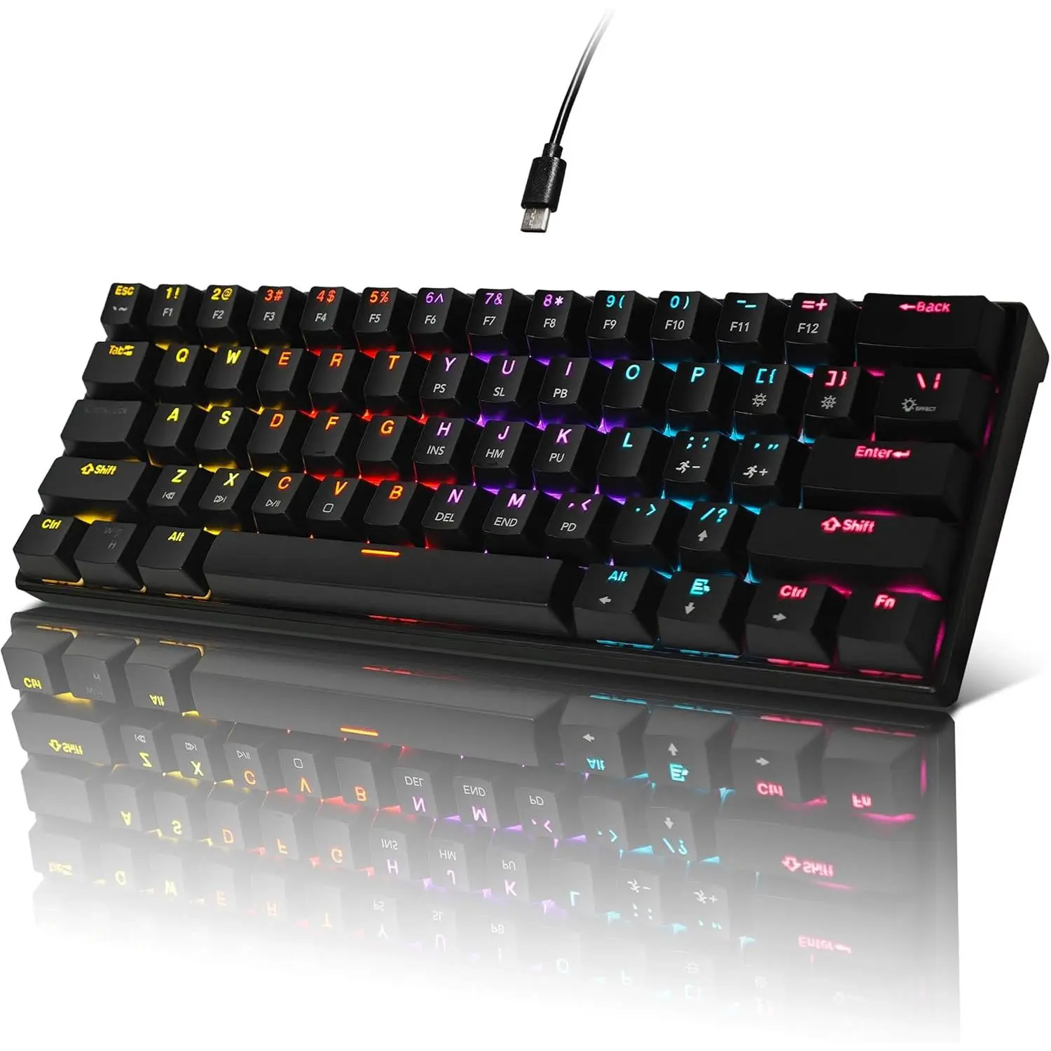 Mechanical Keyboard, 60% Mechanical Gaming Keyboard with Blue Switches and Dynamic 26-Mode RGB Backlight - Plug and Play, 61-Key, Anti-Ghosting, for PC, Windows, , Gamer, Office, Typists