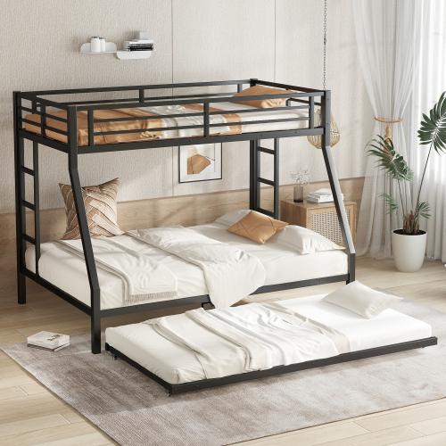 Metal Bunk Bed with  Size Trundle, Black