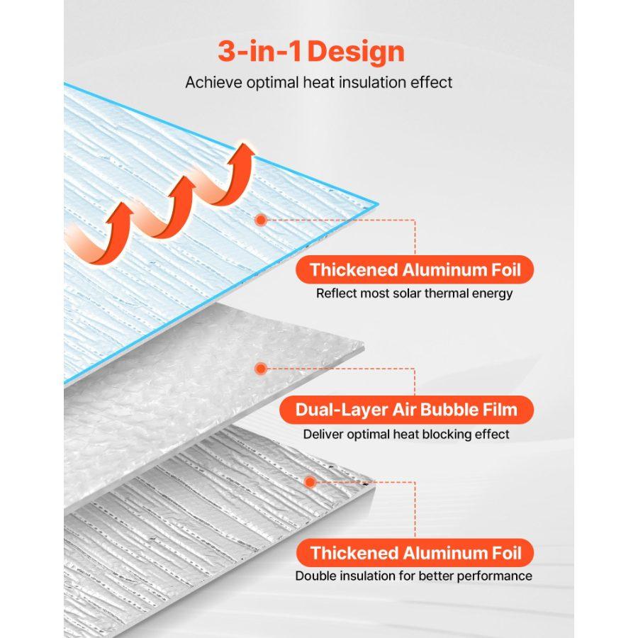 VEVOR Double Reflective Insulation Sheet, 16PCS Double-Sided Aluminum Foil Radiant Barrier, 6mm 24 inx 4 ft, Dual-Layer Air Bubble Heat Reflective Shield, Thermal Insulation Rolls