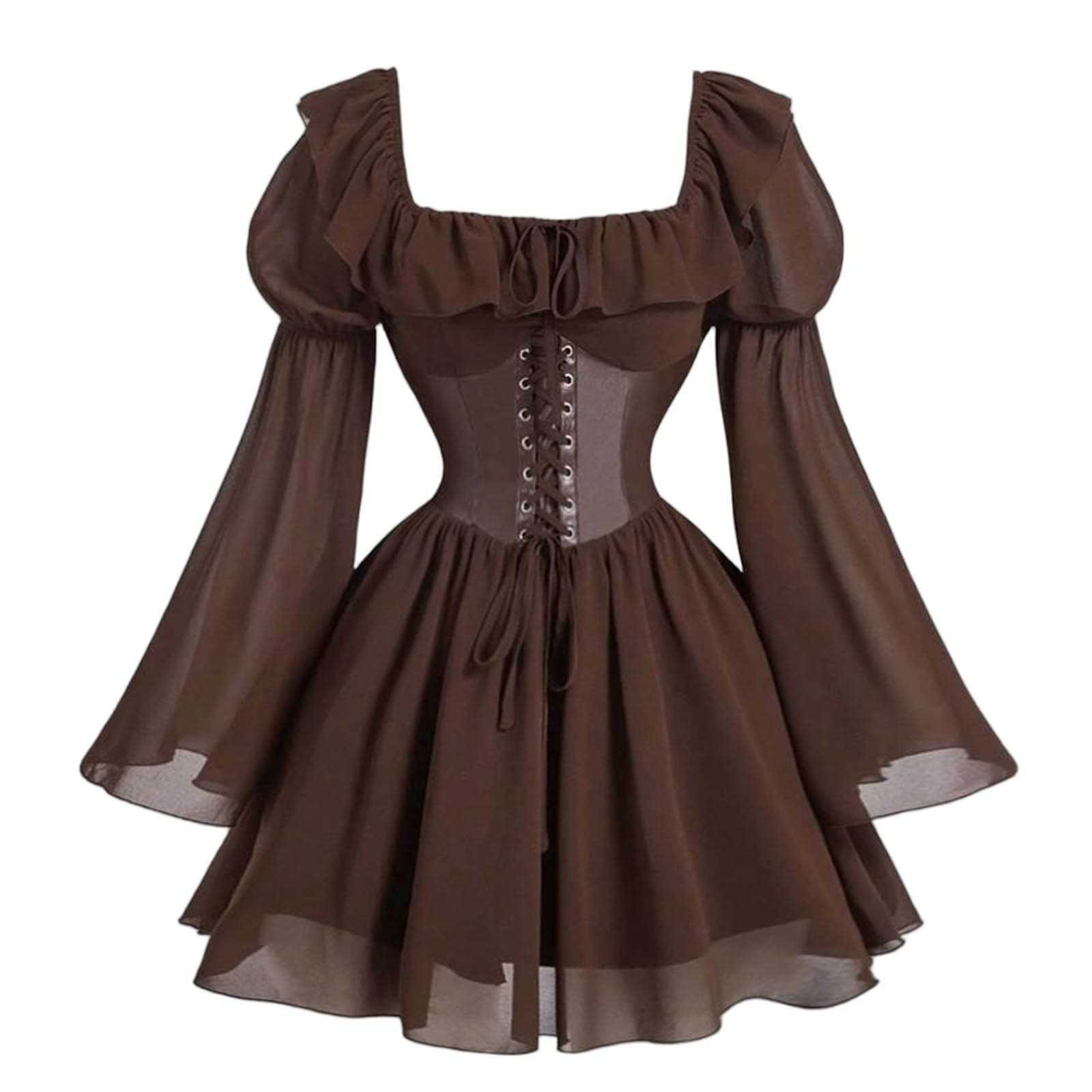 Renaissance Period Medieval New Long Sleeved Women's Bubble Sleeve Dress Halloween Fashion Retro New Party Waist Cinched Skirt