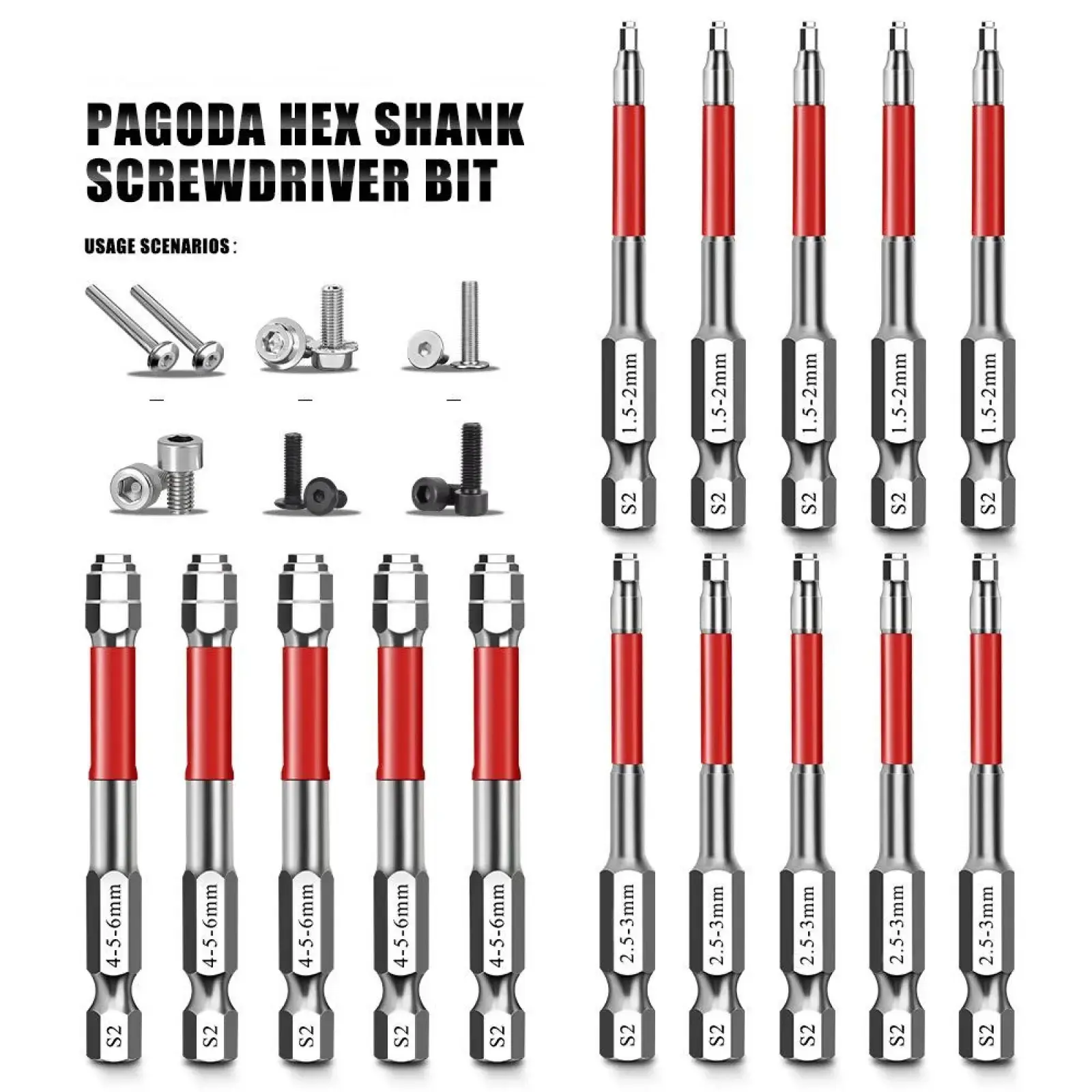 3-Piece Magnetic Hex Screwdriver Bit Set with Hexagonal Shanks, Metal Construction, Millimeters Size for Household Work, Strong Magnetic Grip