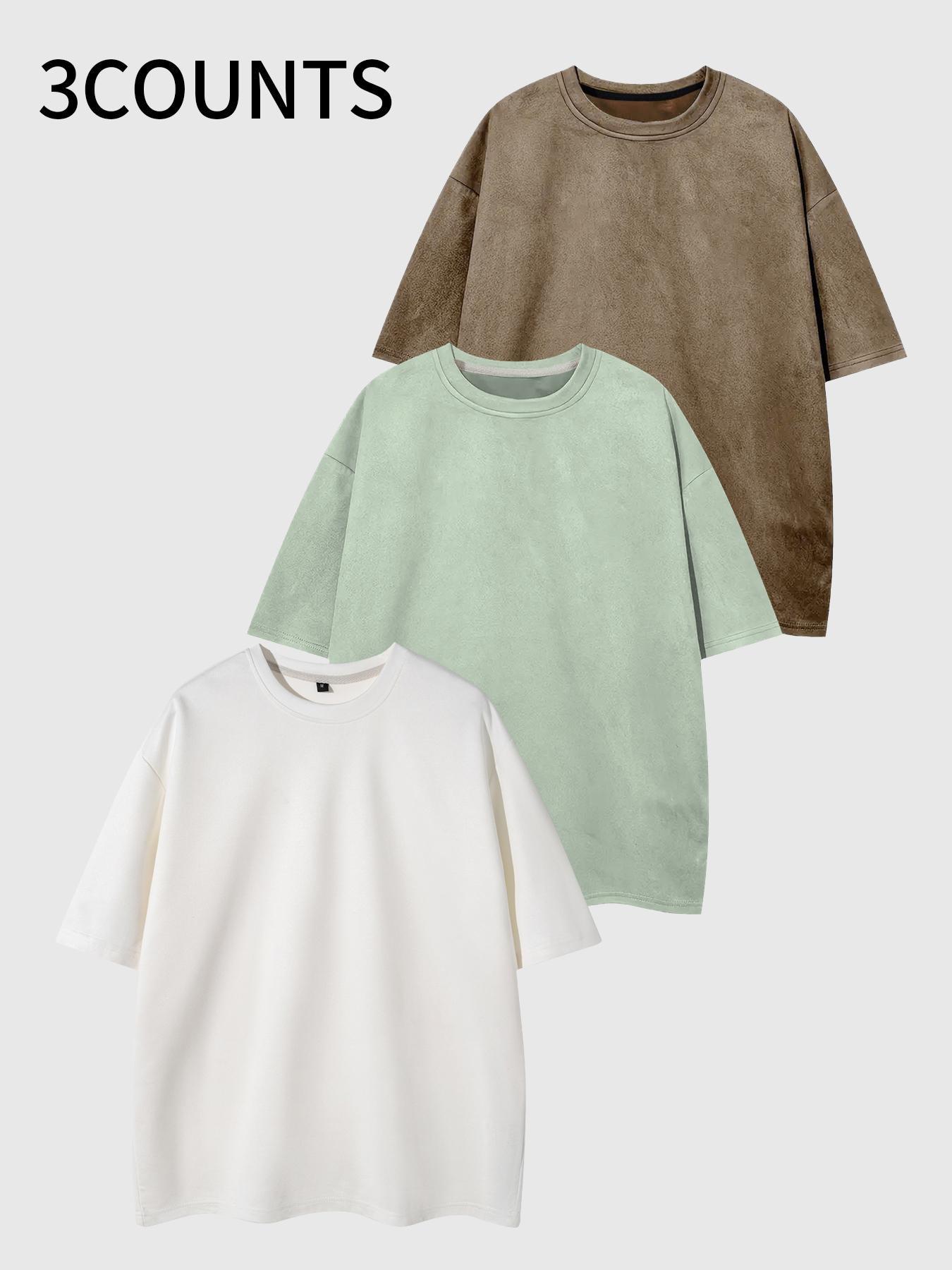 Men's Solid Color Drop Shoulder Suede Tee, Regular Fit Casual Street Style Short Sleeve Round Neck T-shirt for Summer, Men's Top for Daily Wear, Streetwear