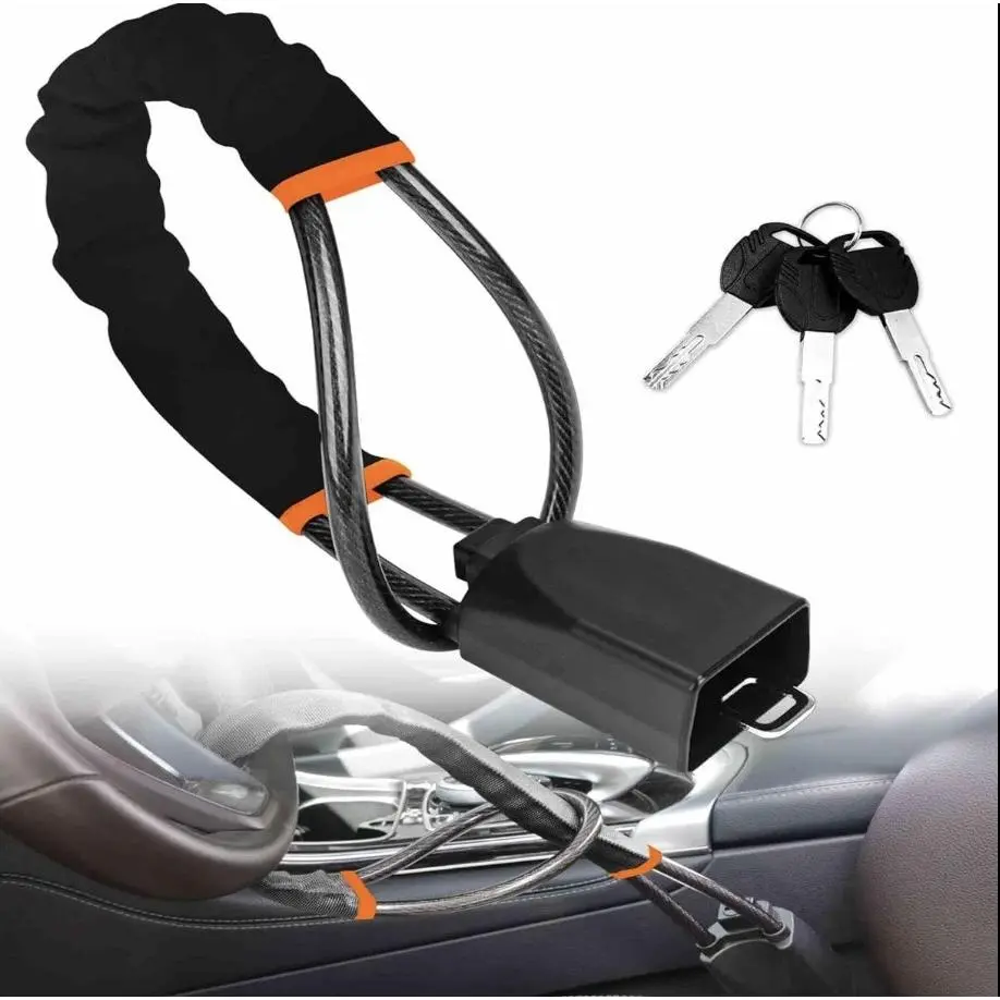 Car Steering Wheel Lock, Anti-Theft Car Wheel Lock, Universal Car Security Lock with 3 Keys and Seat Belt Buckle Lock Design, Automotive Car Accessories for Most Vehicles